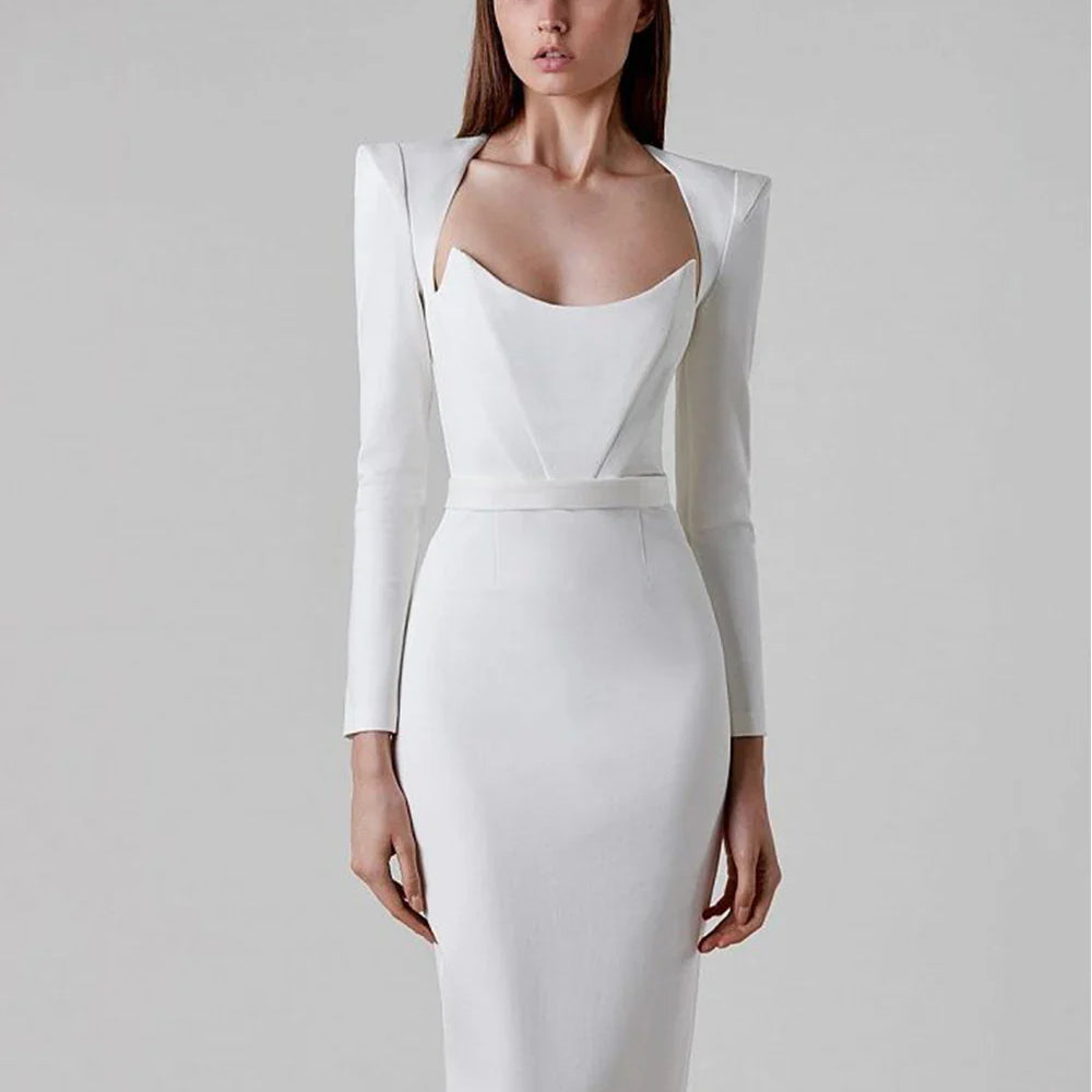 Arrival Women Winter Sexy Long Sleeve V Neck Pink Black White Midi Bandage Dress Elegant Evening Club Party Dress