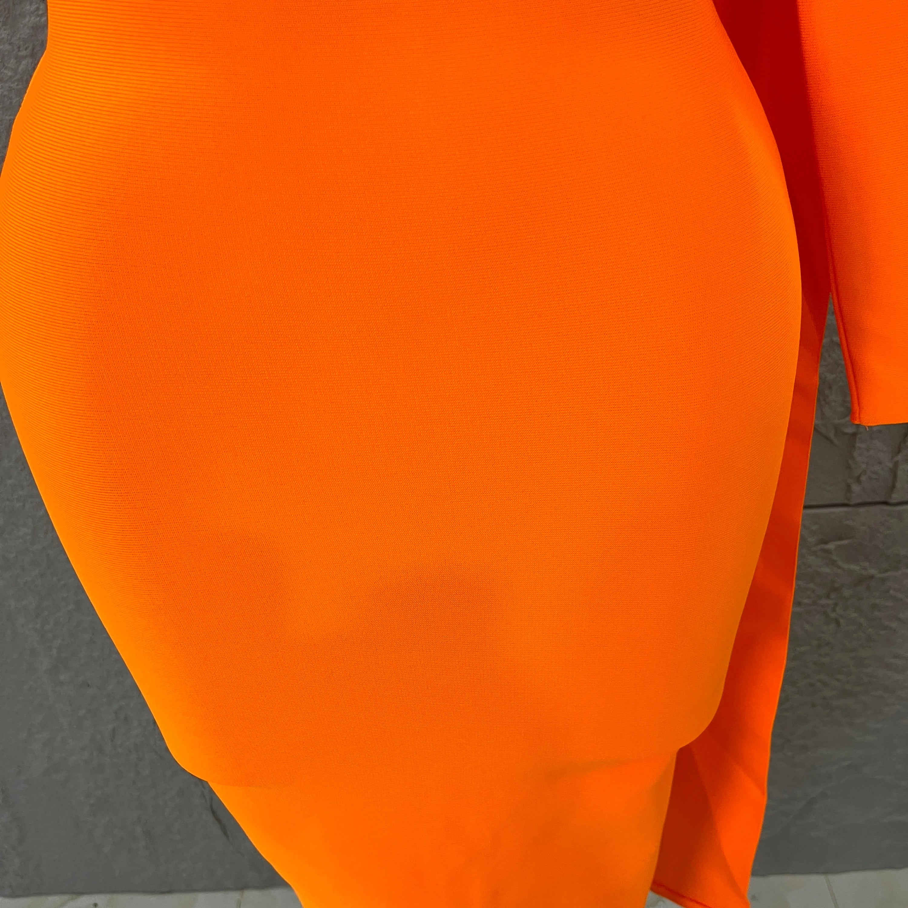 Vibrant Orange Single Sleeve Bow Shoulder Bandage Dress Slim Fit Midi Evening Birthday Nightclub Banquet Formal Dinner Outfit