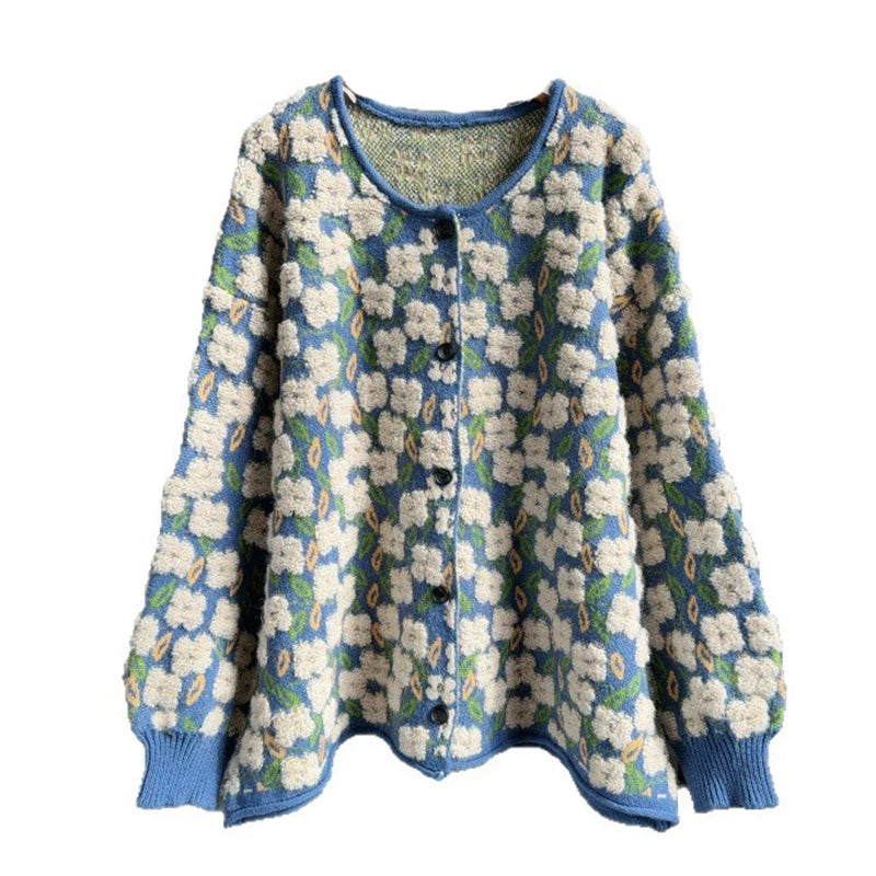 Autumn Winter New Heavy Jacquard Knitted Cardigan For Women Casual Loose High-End Lazy Style Sweater Coat 11A07748