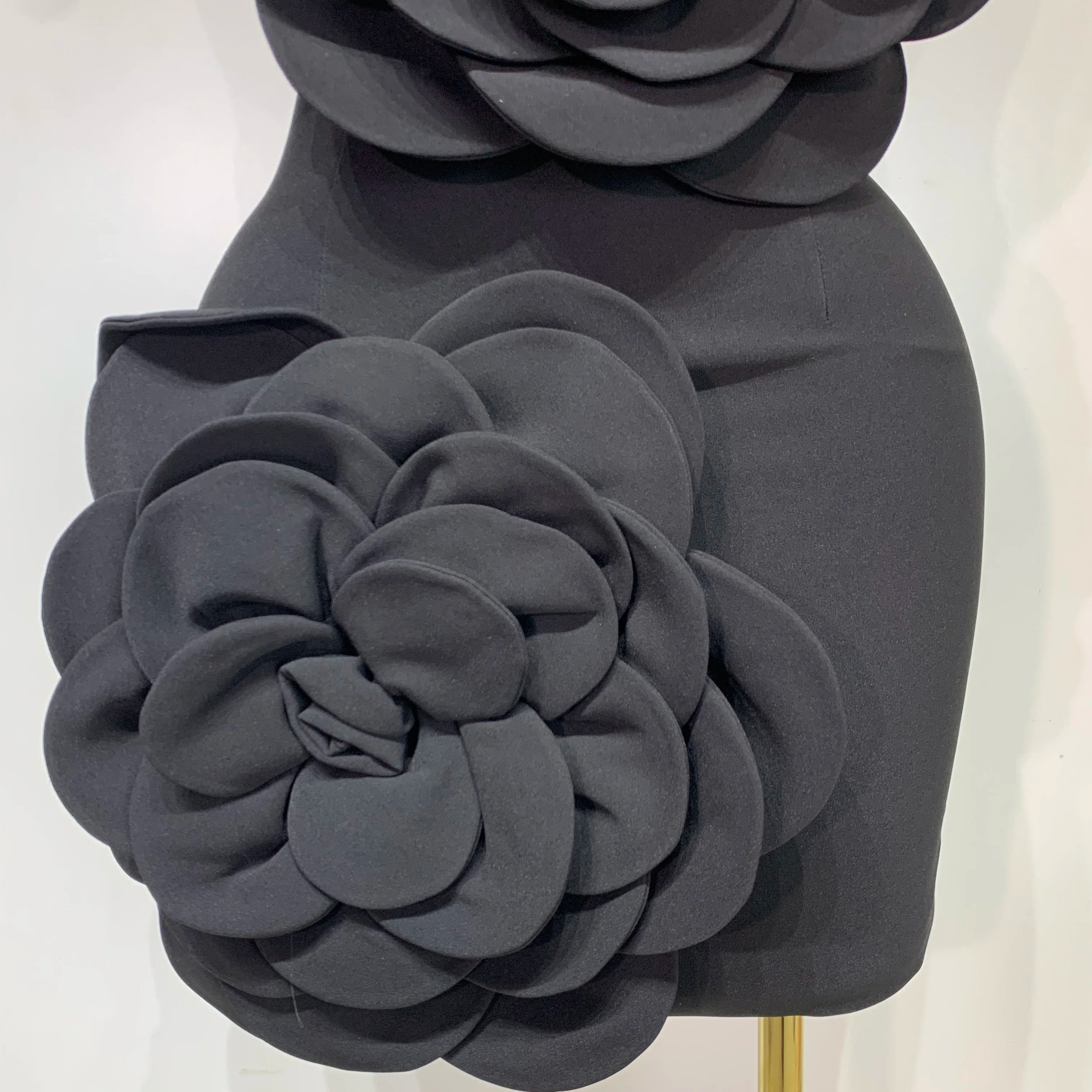 Women Sexy Strapless Backless Flower Black Mini Bodycon Dress 2025 Celebrity Elegant Evening Club Party Outfit Birthday Dresses
