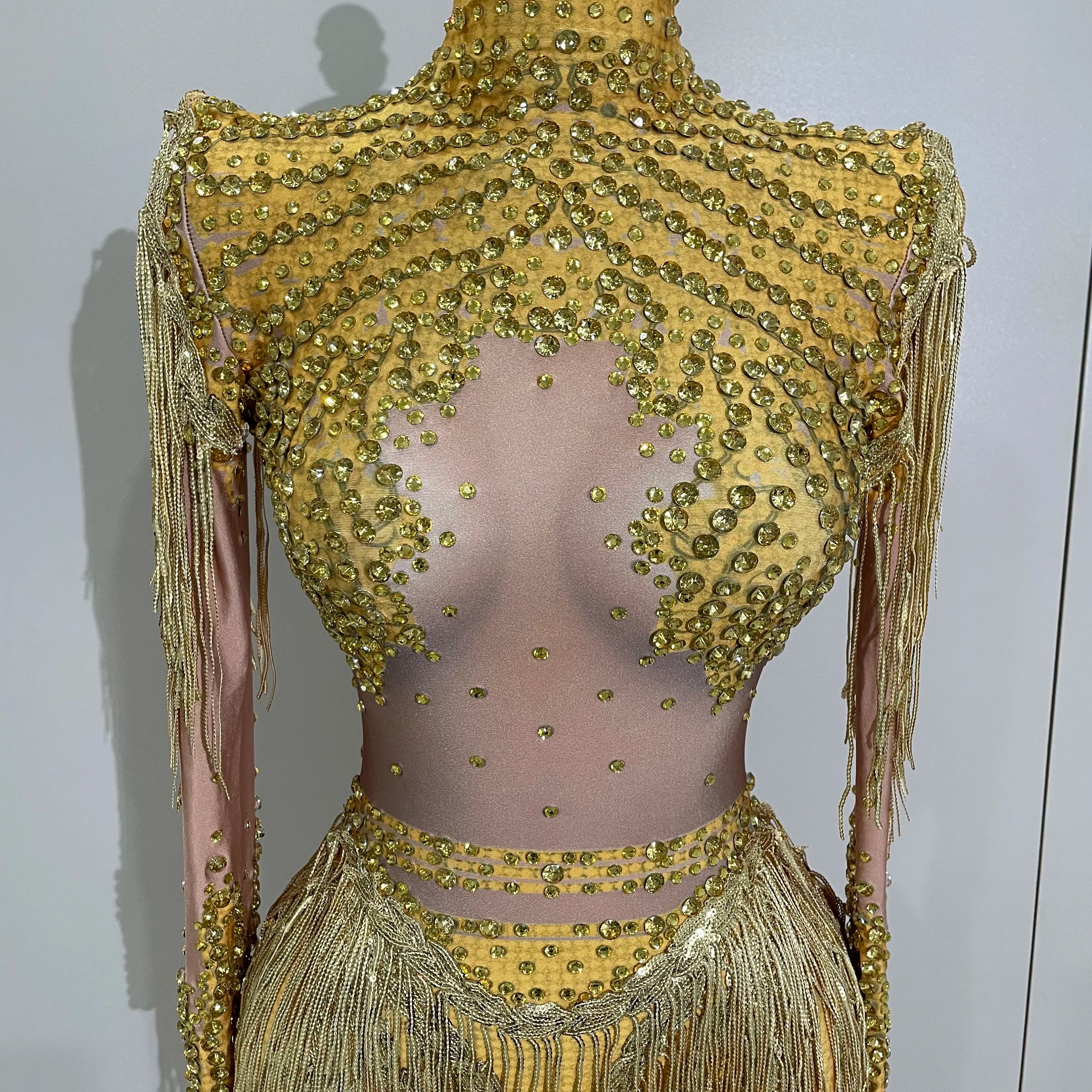 Sparkly Rhinestone Sequin Tassel Stretch Bodysuits 2025 Women Birthday Party Nightclub Dj Stage Performance Costume