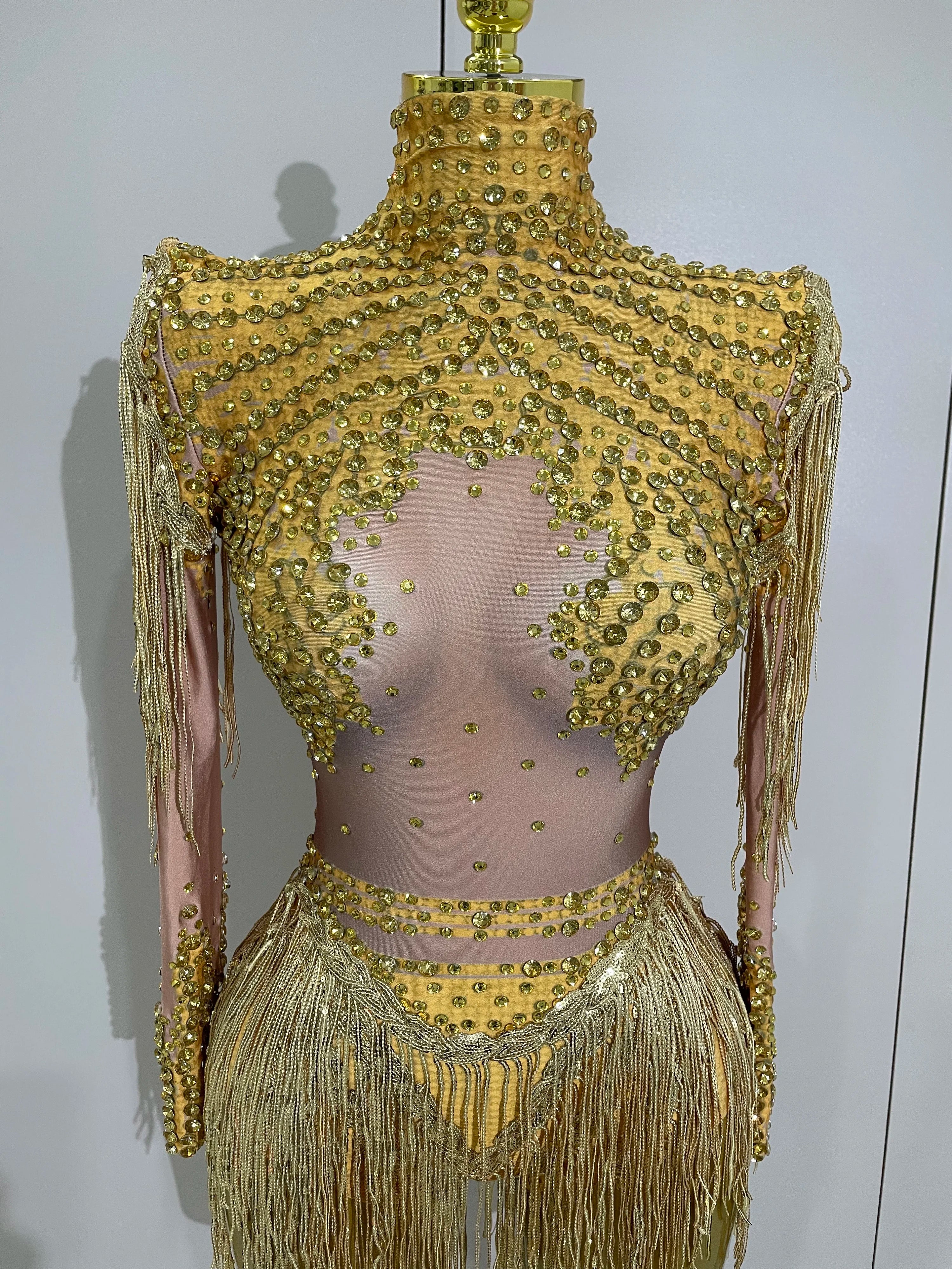 Sparkly Rhinestone Sequin Tassel Stretch Bodysuits 2025 Women Birthday Party Nightclub Dj Stage Performance Costume