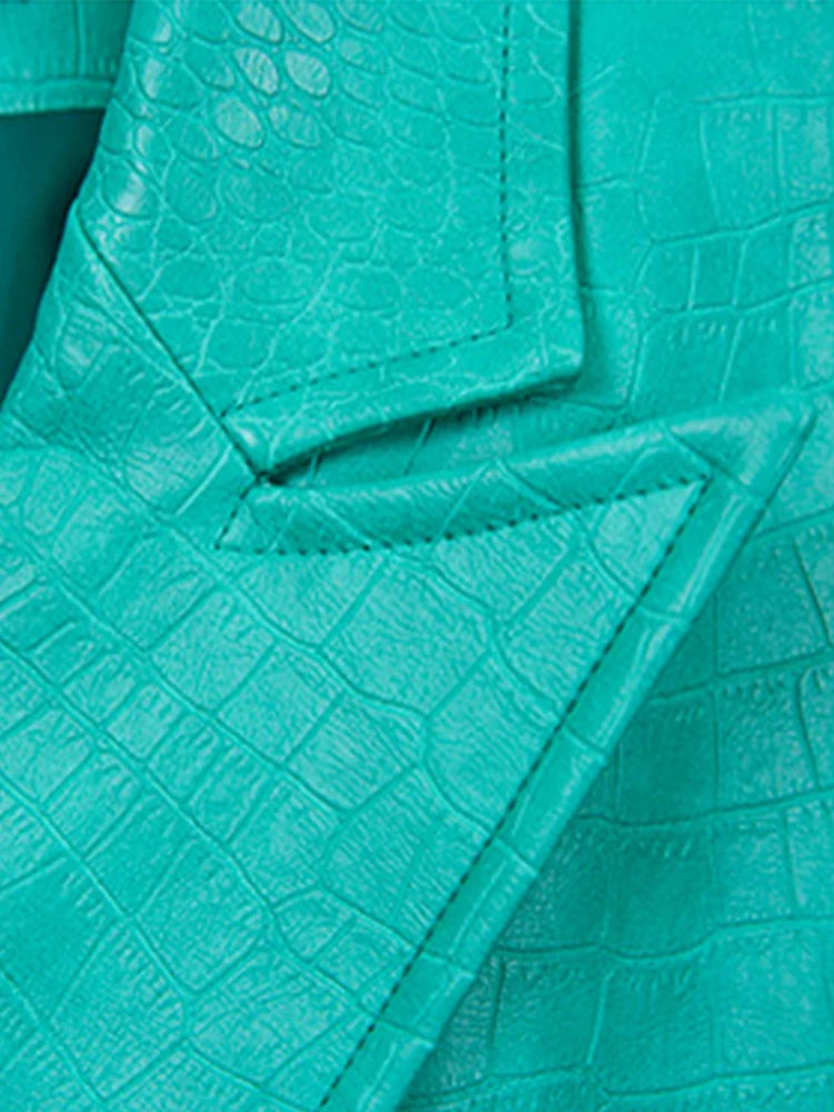 LautaroSpring Autumn Loose Casual Crocodile Print Faux Leather Blazer Jacket for Women Double Breasted Luxury Korean Fashion