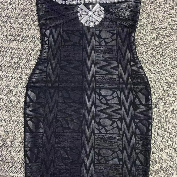 Black Silver Gold Foil Color Women Sexy Strapless Crystal Bodycon Mini Dress Bandage Fashion Nightclub Party Celebrate Dress black