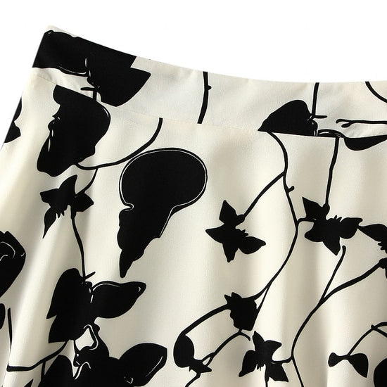 Willow Flower Chiffon Floral A- line Skirt Women's Spring Summer 2024 New High Waist Printed Long Skirt Female