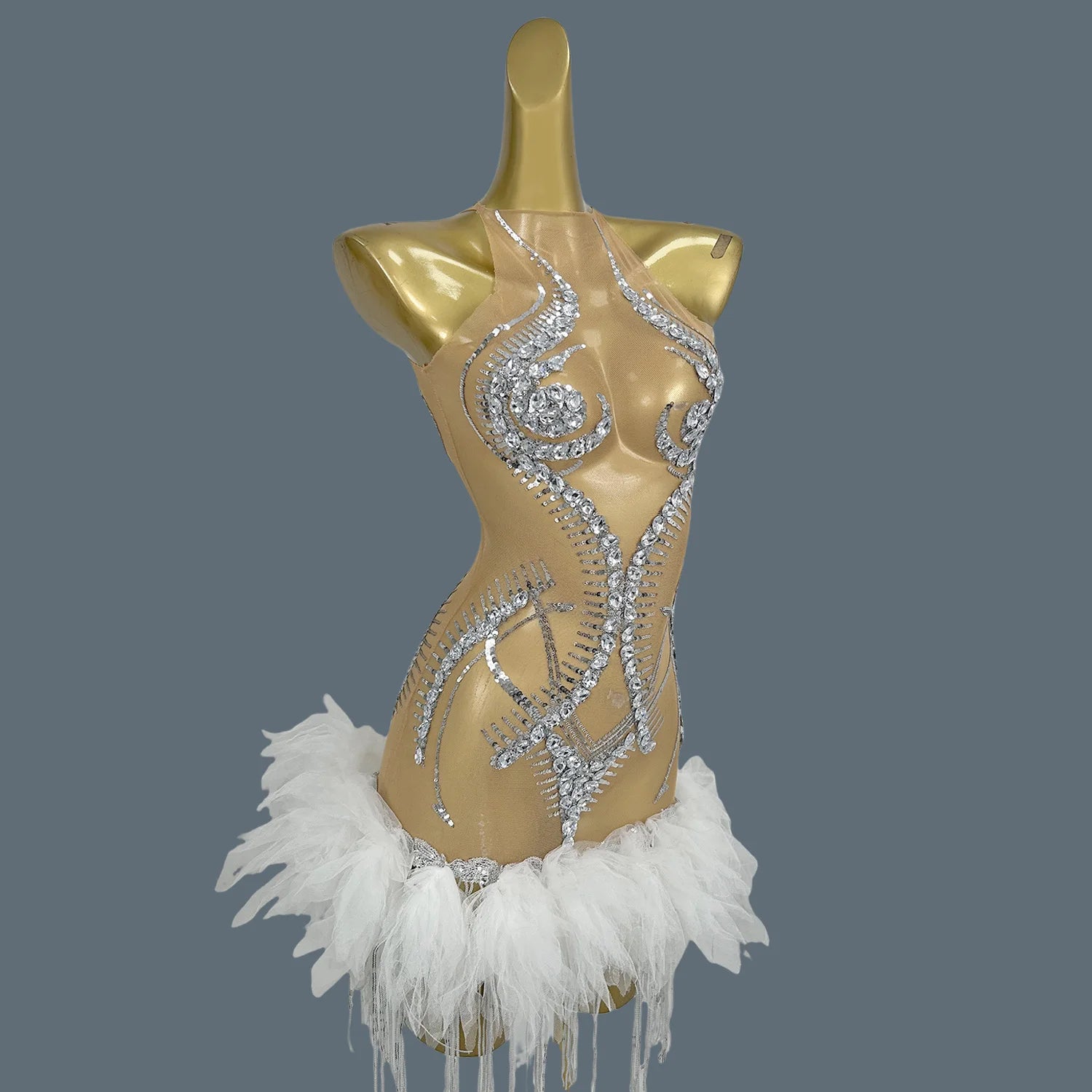 Neck-mounted Gauze Mini Dress Birthday Celebrate Party Mesh Short Outfit Sexy Women Hot Girls Night Bar Club Dance Wear Wandao