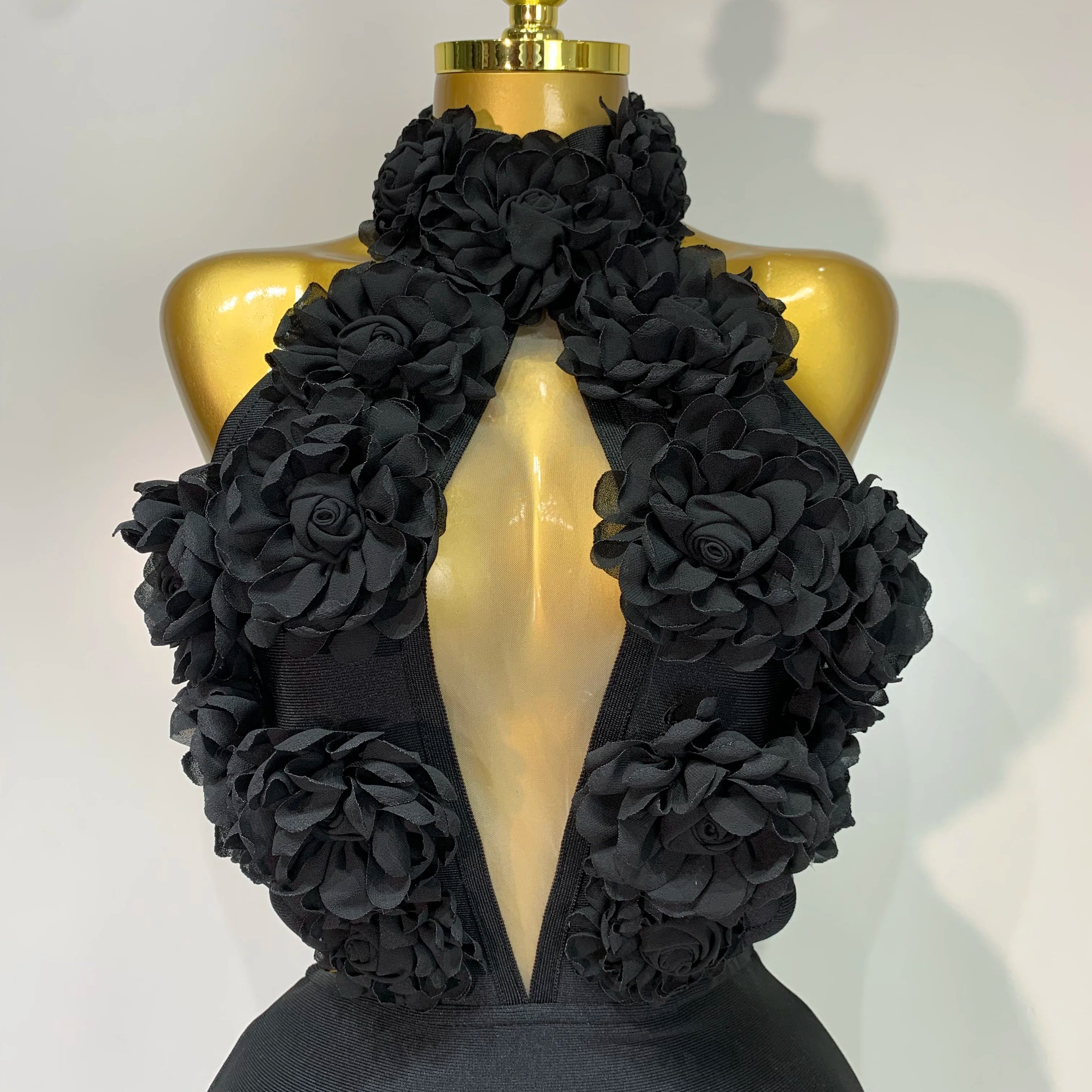 Women Sexy Halter Hollow Out Flowers Bodycon Bandage Dress Red Backless Celebirty Elegant Party Luxury Birthday Wedding Dresses