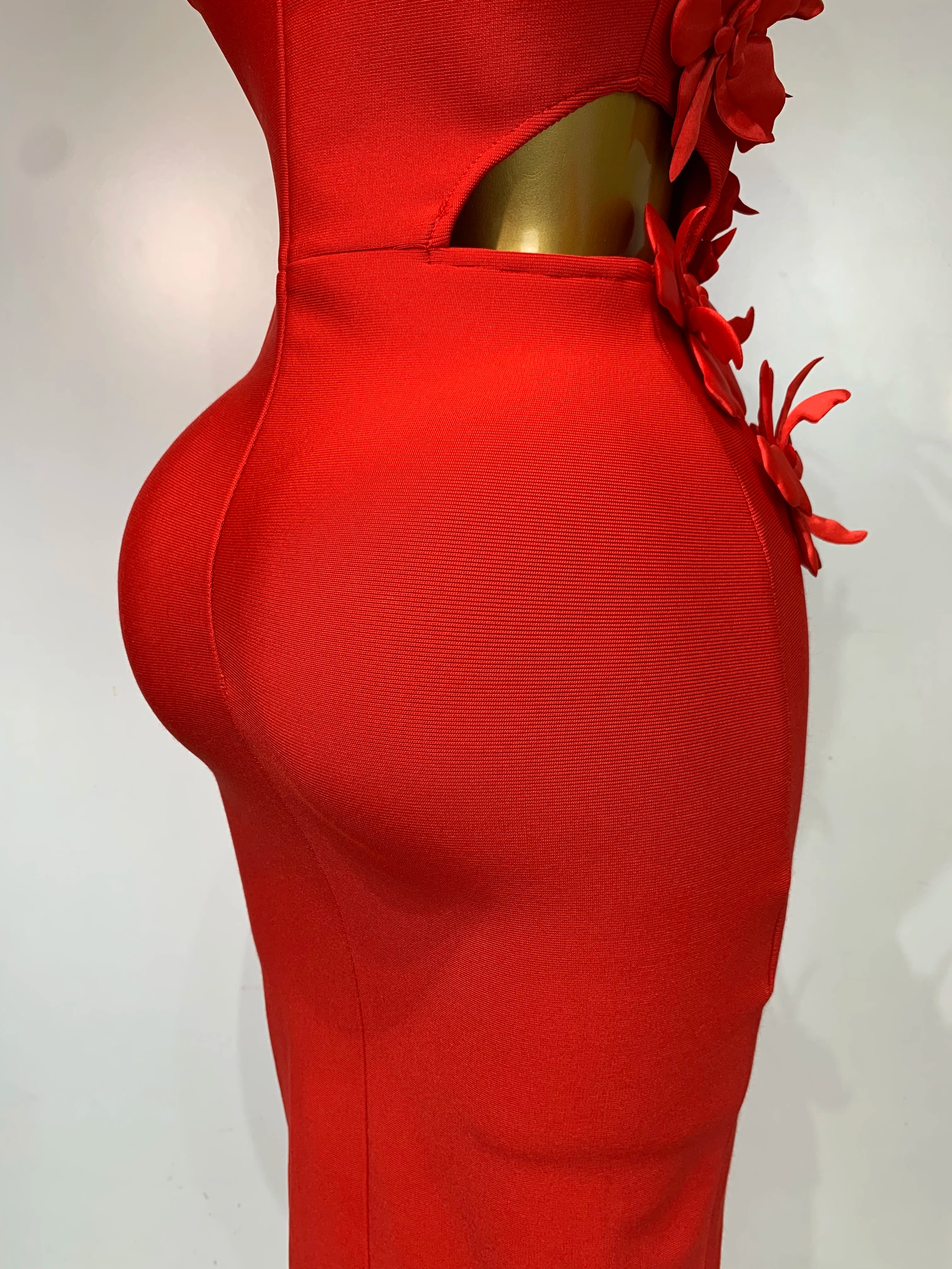 Women Sexy Sleeveless Flower Hollow Out Evening Party Bandage Dresses Red Knitted Bodycon Birthday Wedding Guest Clothing