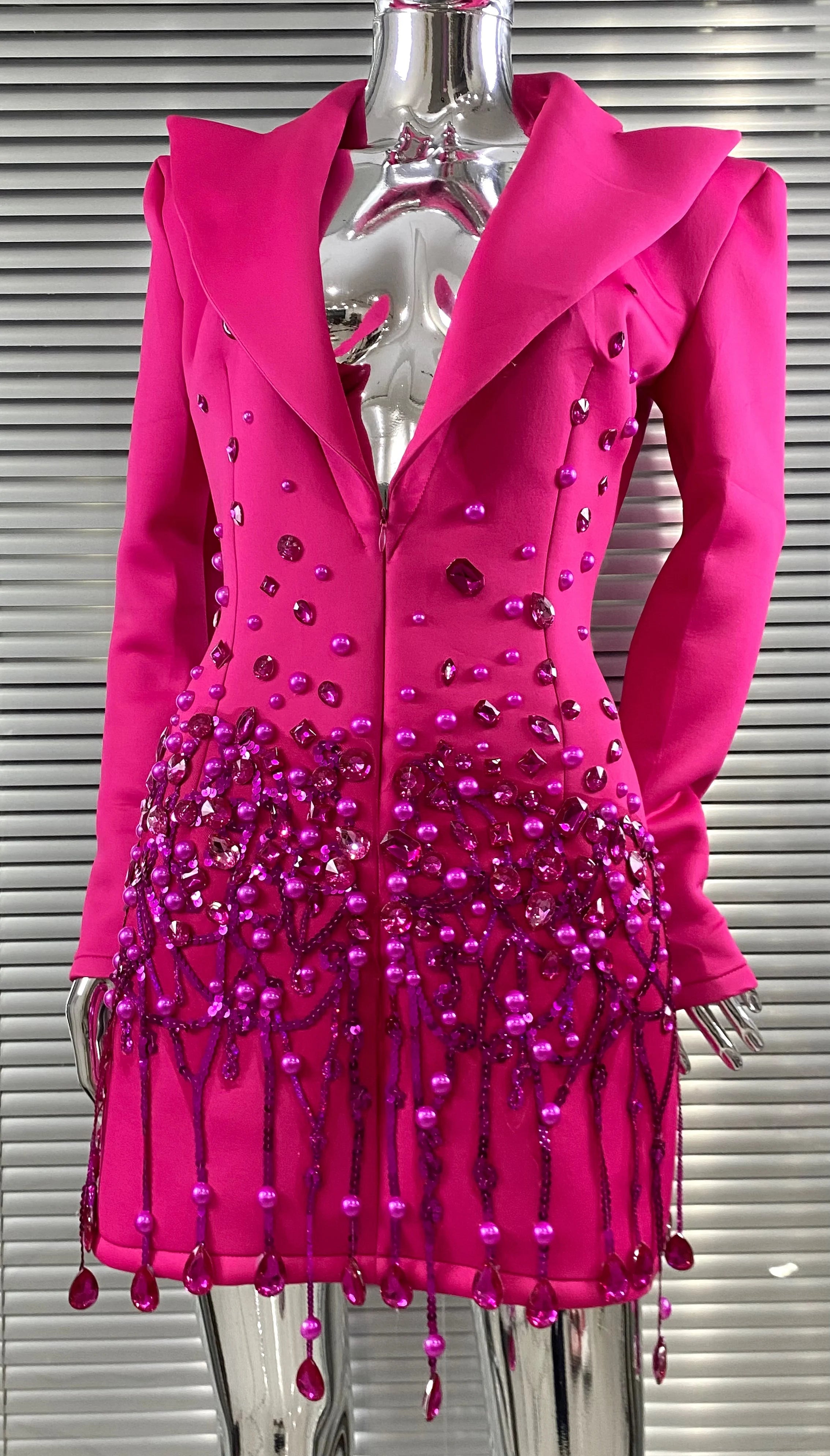 2025 Luxury Diamonds Shining Sequins Deep V-Neck Mini Suit Dress Fashion Woman Birthday Party Dress Stage Performance Costume