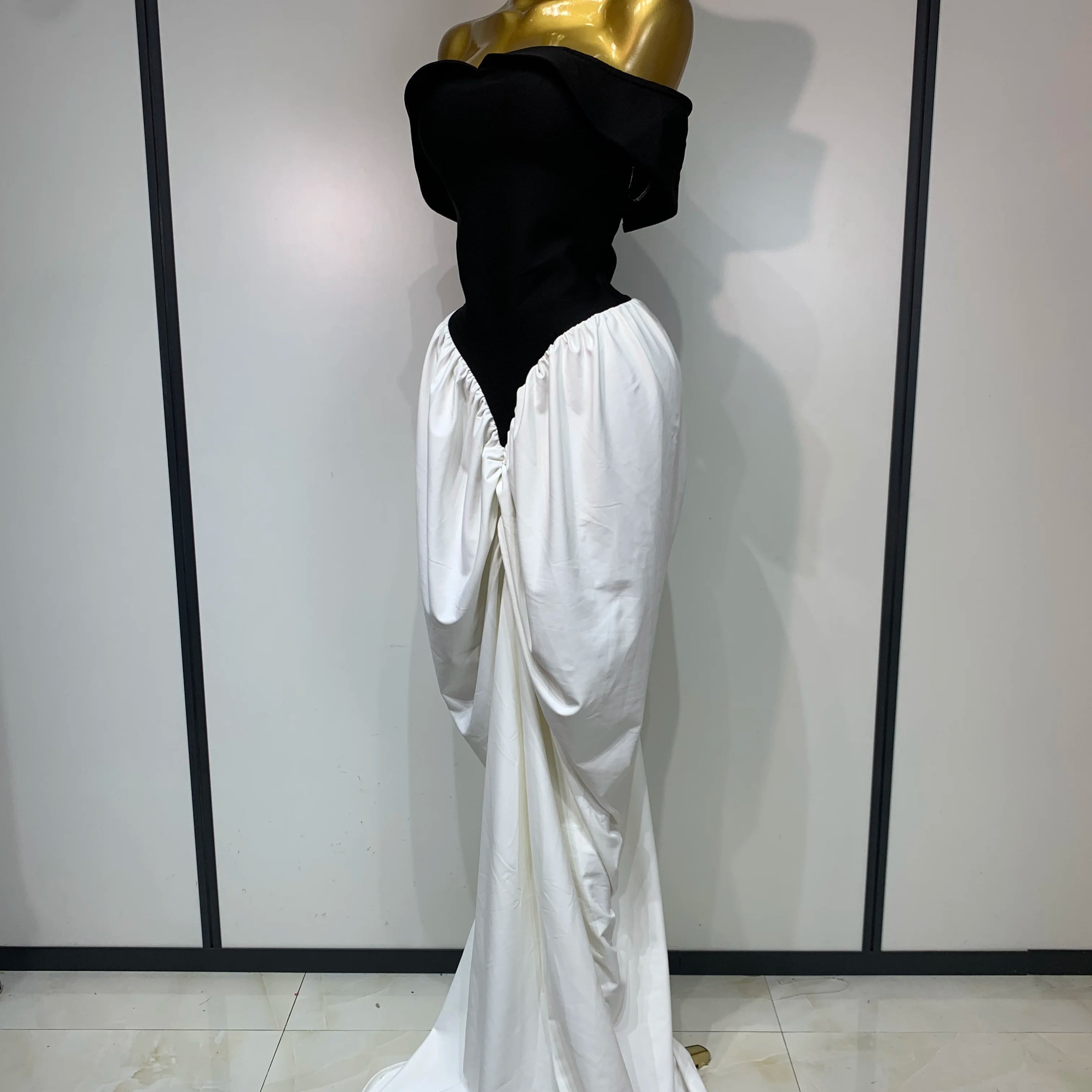 Women Sexy Off Shoulder Black And White Bandage Mermaid Long dress 2025 Formal Evening Party Elegant Luxury Birthday Dress