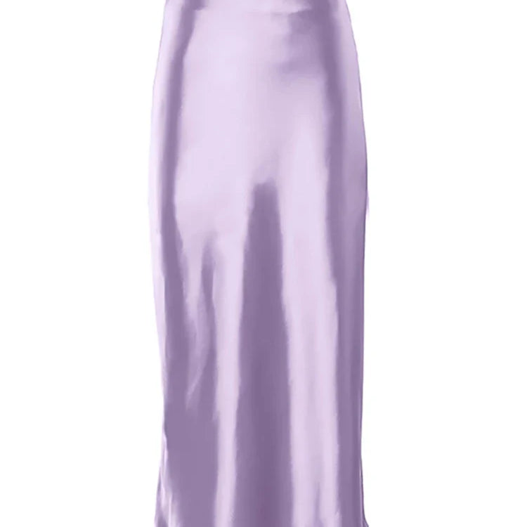 Mnealways18 Solid Purple Satin Silk Skirt Women High Waisted Summer Long Skirt New Elegant Ladies Office Skirts Midi Spring Purple