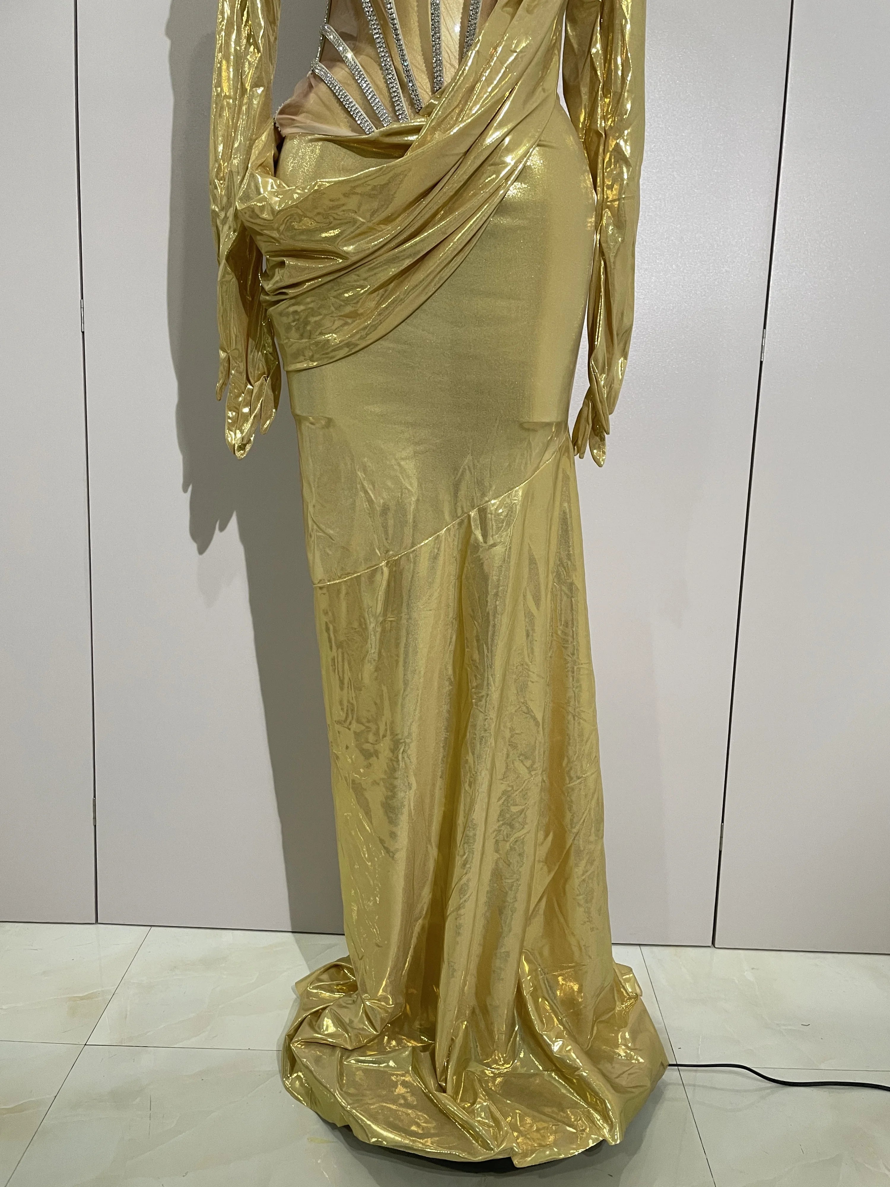 Sexy Sparkly Diamond Long Dress Two Pieces Sets Women Nightclub Party Celebrate Dance Singer Performance Costume Stage Outfit