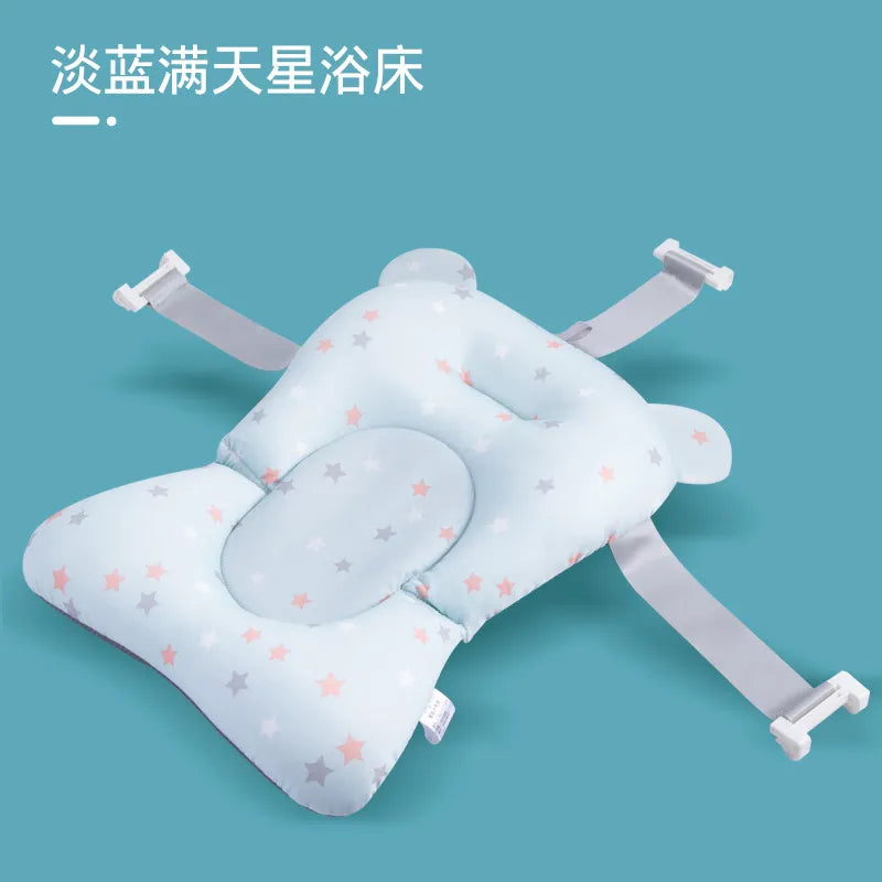 Portable Baby Bathtub Pad Ajustable Bath Tub Shower Cushion Newborn Support Seat Mat Foldable Baby Bath Seat Floating Water Pad Blue Star