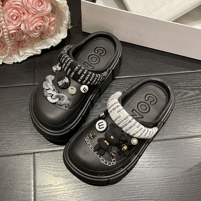 Platform Slippers Summer Women's Sandals 6cm Wedges Ladies Outdoor Clogs Thick Street Beach Slides Girls Flip Flops Garden Shoes black DIYchainbudai