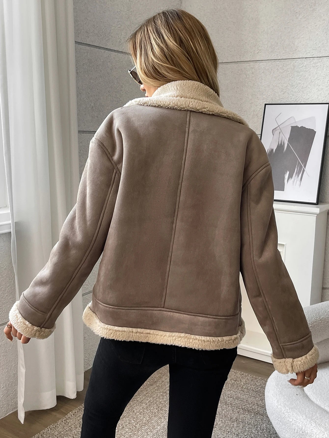 Fitaylor Autumn Winter Women Faux Suede Lamb Jacket Casual Lady Thick Warm Motorcycle Leather Outwear