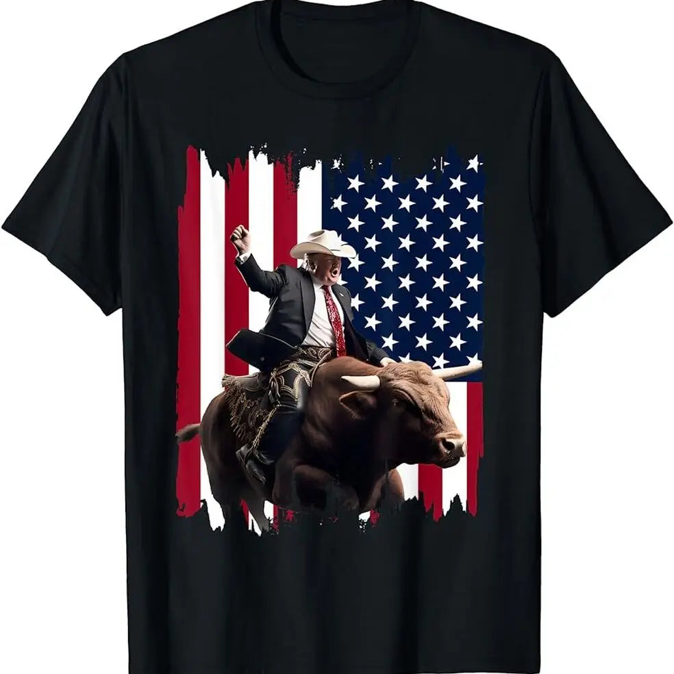 LIMITED Trump Rodeo Bull Rider Patriotic American Flag 4Th Funny Politic T-Shirt Unisex T-shirts For Man Woman Short Summer Tees