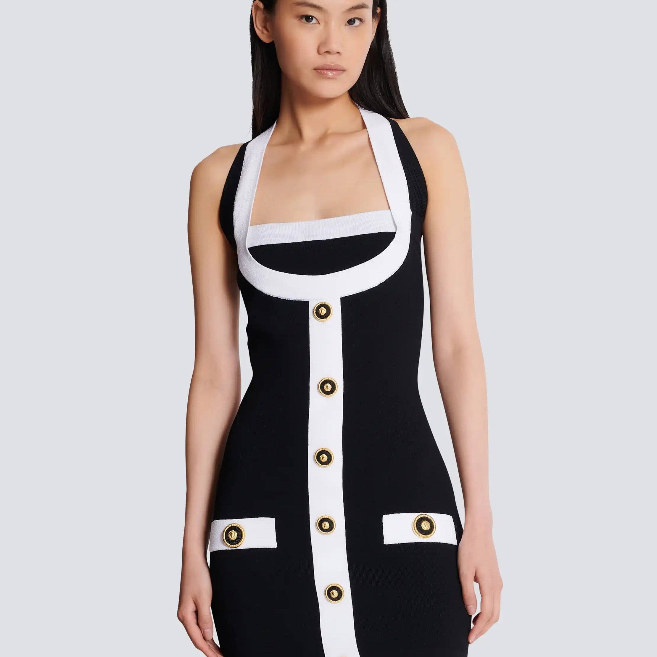 2025 New Spring Simple Design Black Patchwork White Line Bandage Mini Dress Sweet Fashion Woman Party Outfit High Stree Wear black