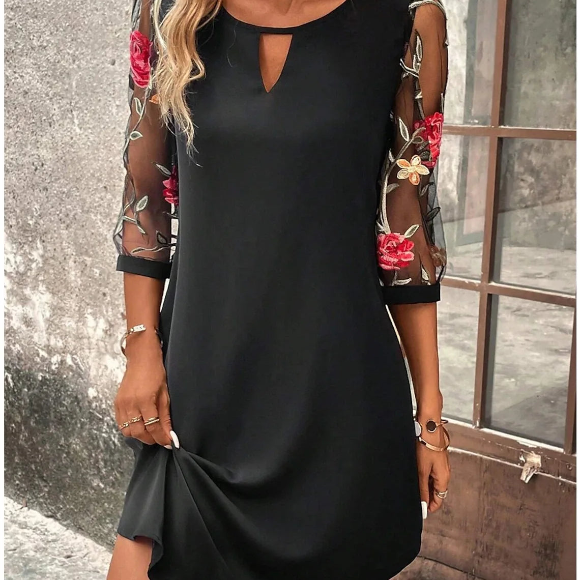 Luxury Dress Women's Perspective Mid Sleeve Printed Round Neck Mini Skirt Summer Party Dress