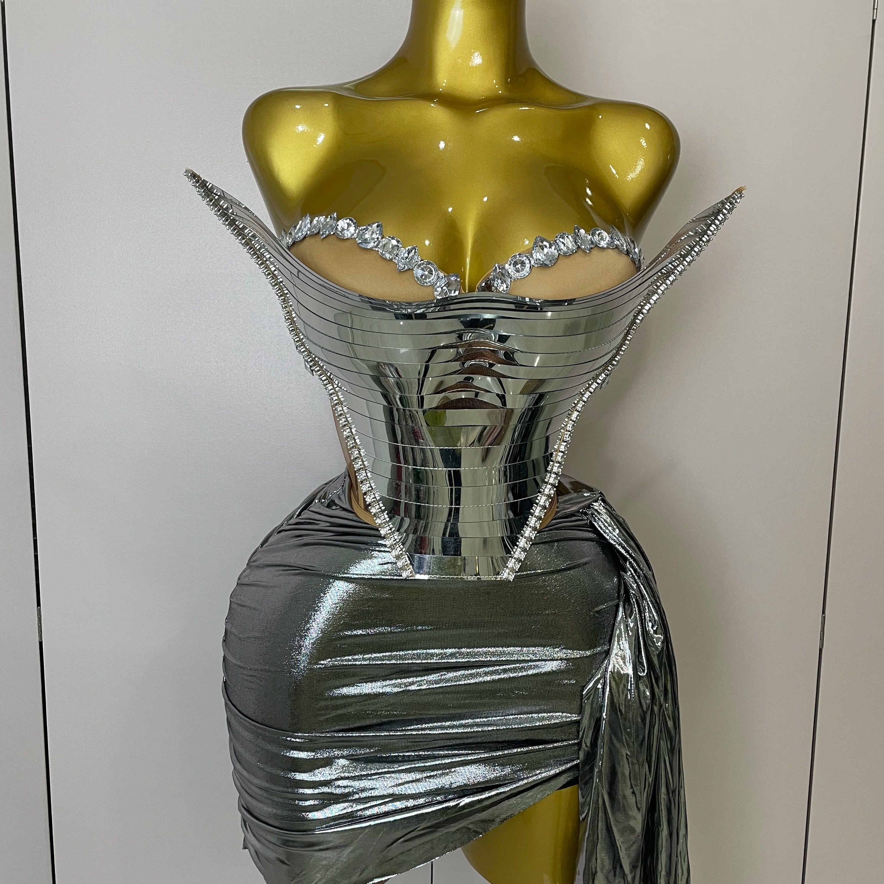 2025 Sparkly Gold Sequin Sexy Top Two Pieces Set Women Celebrate Party Birthday NightClub Performance Dancer Show Stage Outfit Silver
