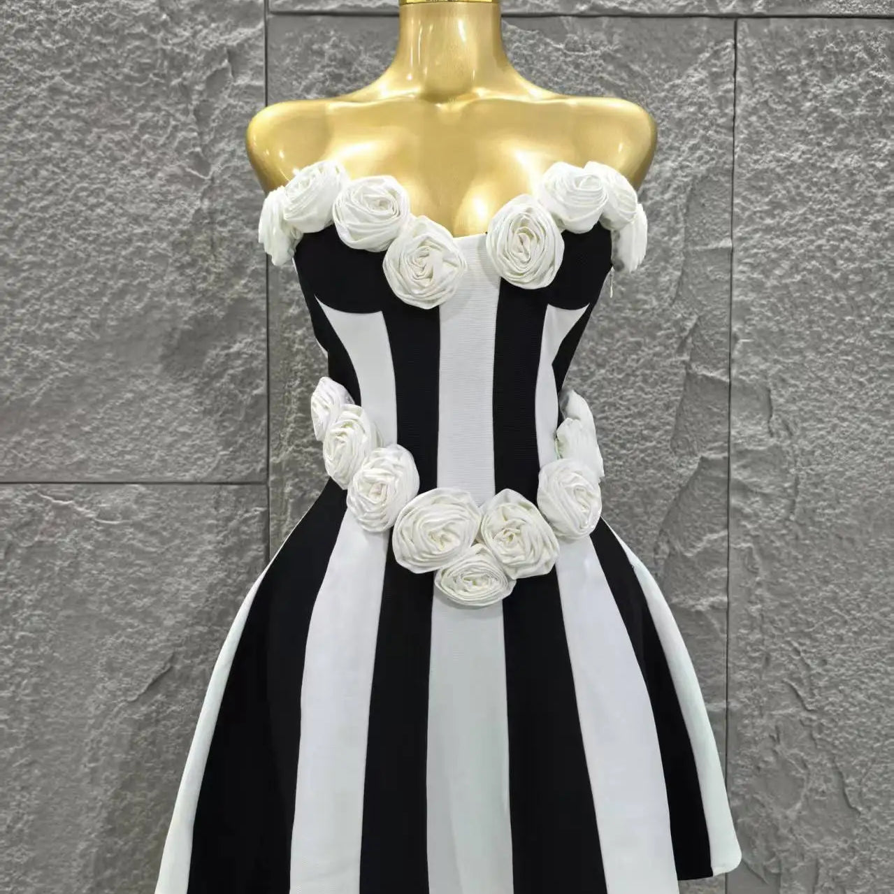 Women Sexy Strapless Florals Bandage A-Line Mini Dress Celebrate Birthday Party Girls' Date Vacation Dress black