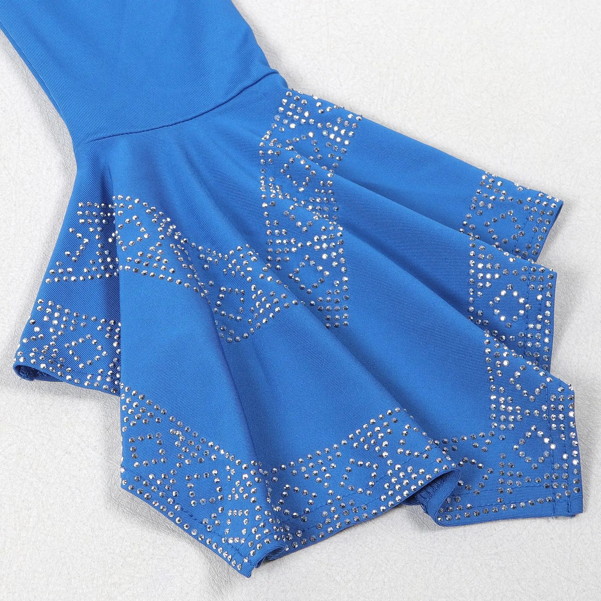 CM.YAYA Women O-neck Elegant Long Flare Sleeve Rhinestones Midi Dress 2025 OL Pencil Streetwear Africa Club Dresses Vestidos