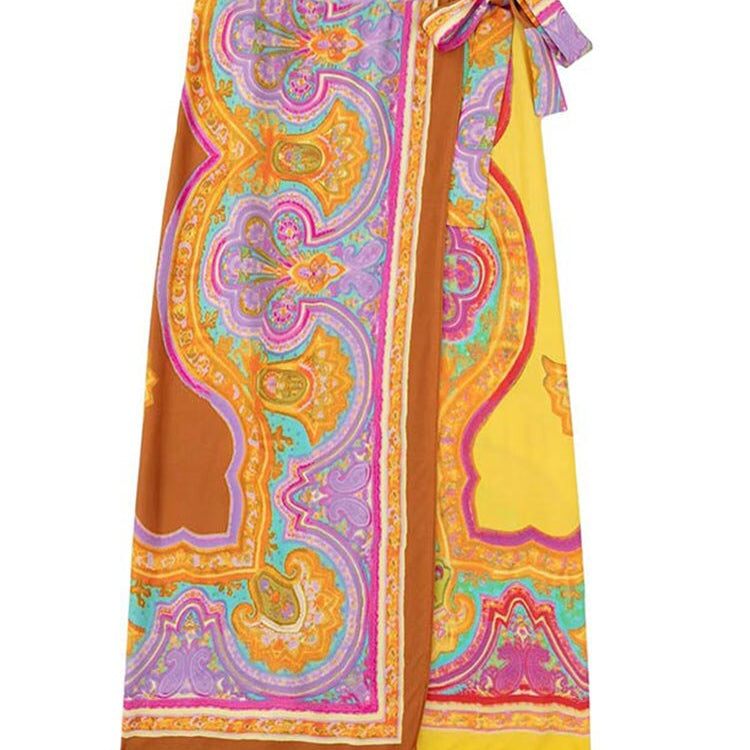 Women Casual Print Tunic Dress Robe Fashion Knotted Beach Skirt Long Sleeve Lapel Crop Shirt Tops Female Shorts 2022 Summer Sets