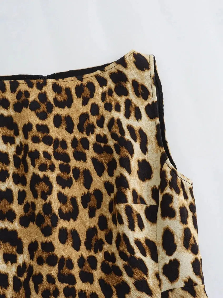 XNWMNZ Women Fashion Animal Print Dress Women High Street O Neck Sleeveless Back Zip Female Mini Dresses