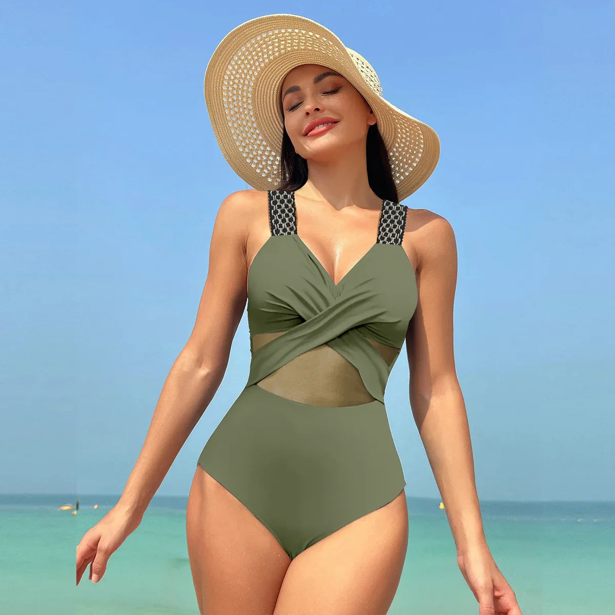 New Sexy Micro Bikini Women Push Up Padded Thong Swimsuit Female Cut Out Bathing Suit Swimwear Trajes De Baño Ribbon Army Green