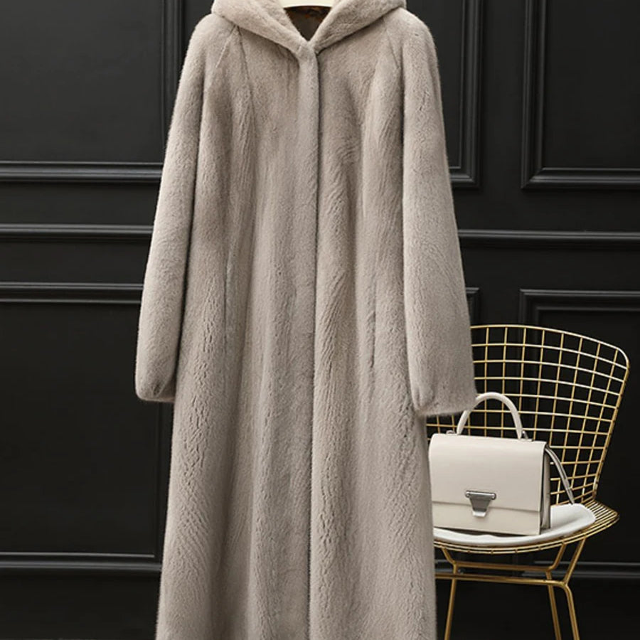 Lautaro Autumn Winter Long Luxury Elegant Thick Warm Fluffy Soft Faux Mink Fur Coat Women with Hood Black Furry Overcoat 2025 Silver-blue