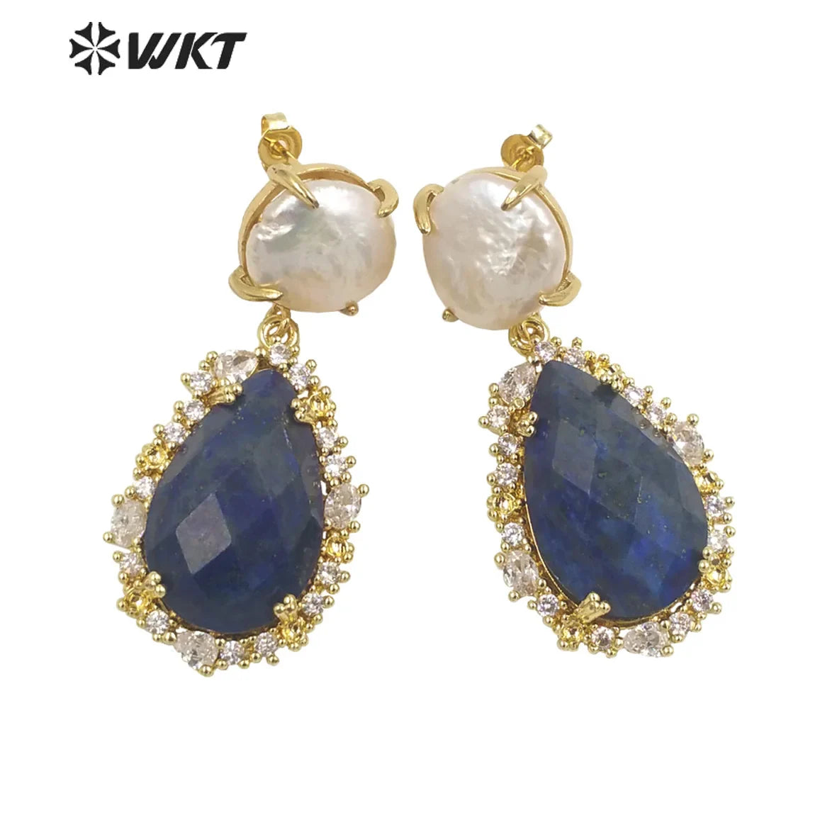 WKT-E698 WKT 2022 Elegant gift earrings new style gemstone gold-plated Earrings Retro party accessories jewelry trend new lapis