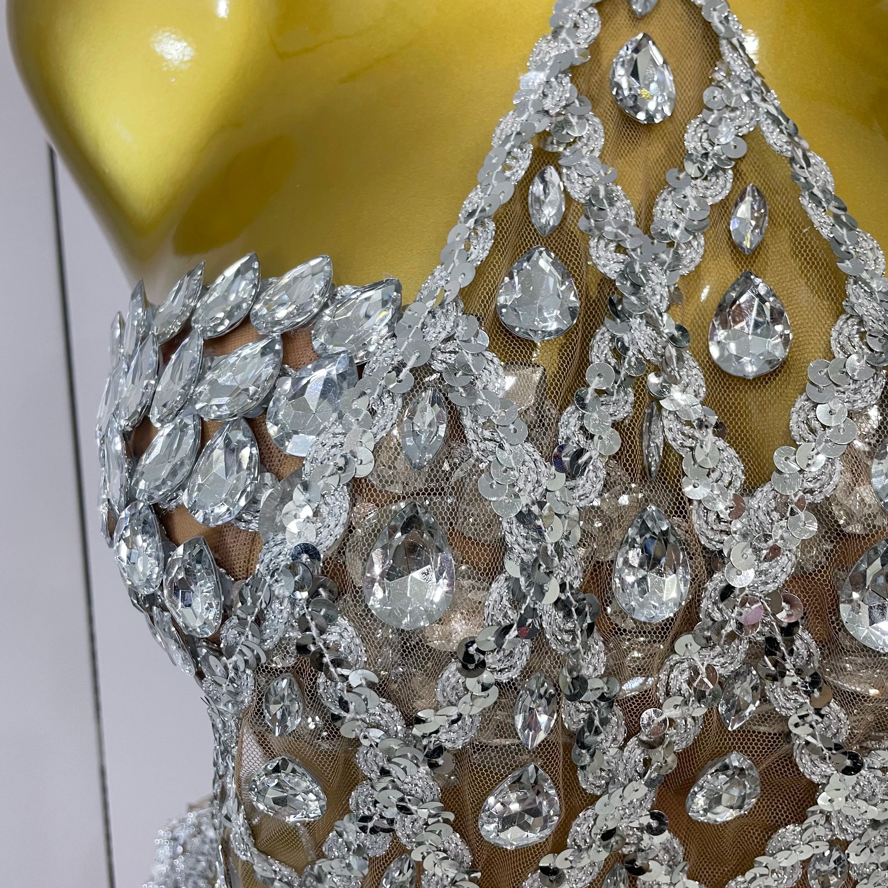 Sparkly Sequin Diamond MeshTransparent Top Dress Two Piece Set Women 2025 Sexy Evening Party Celebrate Birthday Photo Shoot Wear