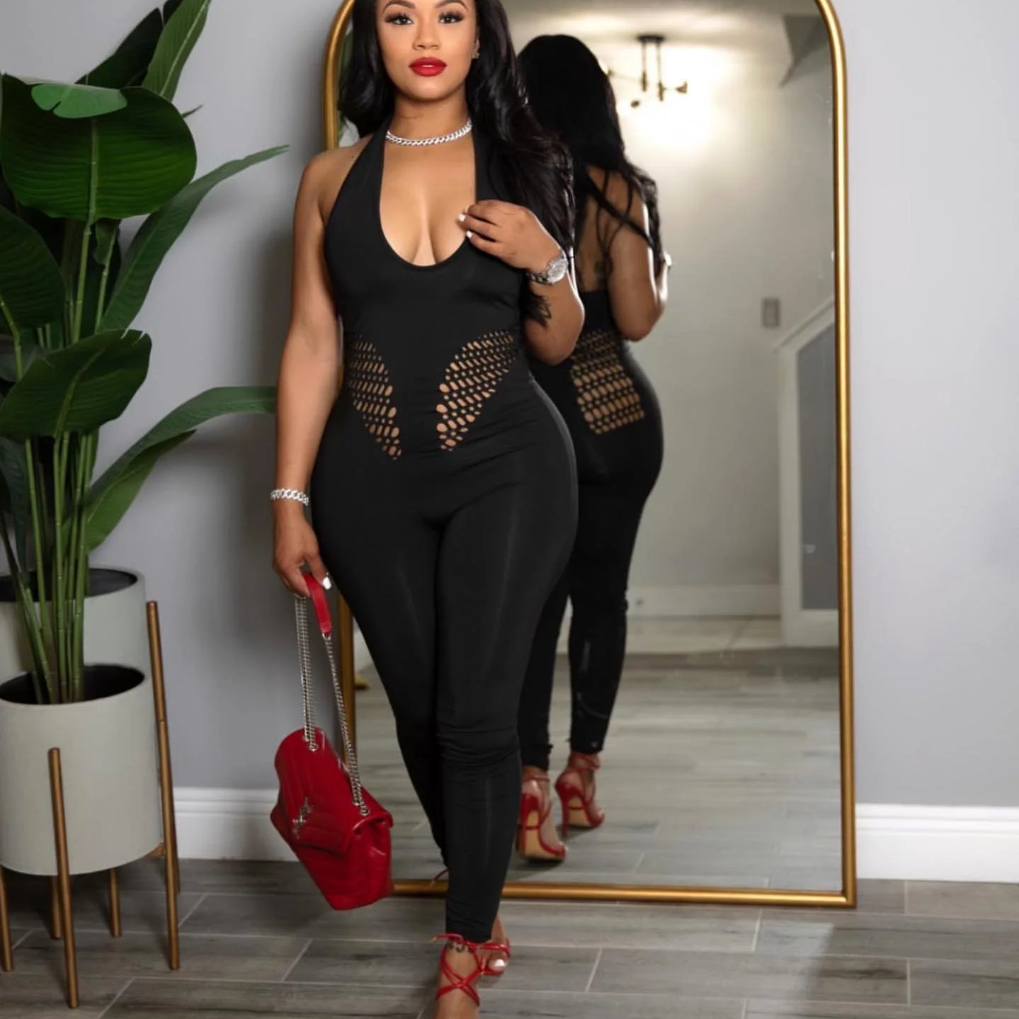 Sleeveless Sexy Mesh Lace Hollow Out Women’s Jumpsuits 2025 summer v-Neck Night Club Party Pajamas One Piece Outfits Black One Size