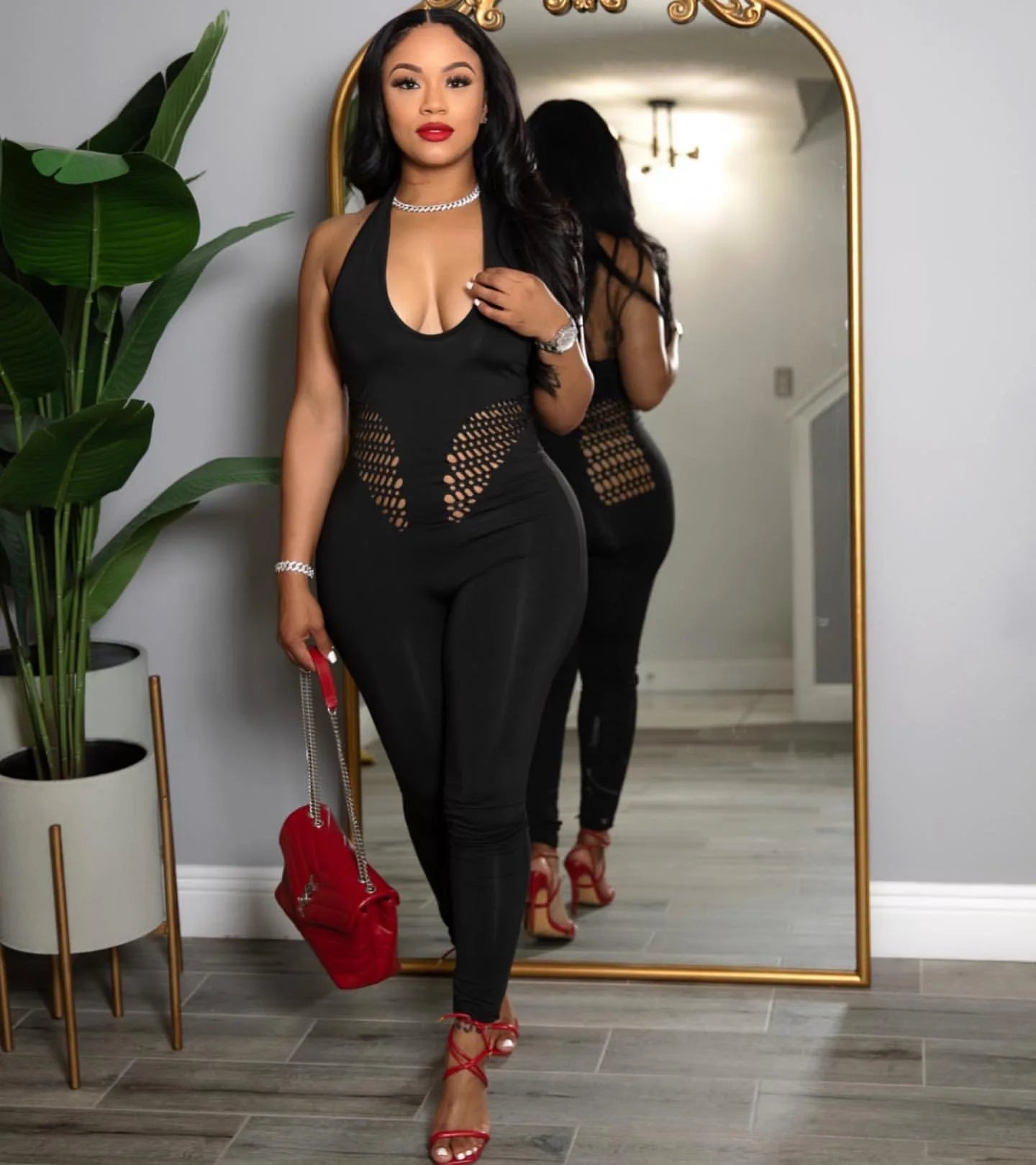 Sleeveless Sexy Mesh Lace Hollow Out Women’s Jumpsuits 2025 summer v-Neck Night Club Party Pajamas One Piece Outfits Black One Size