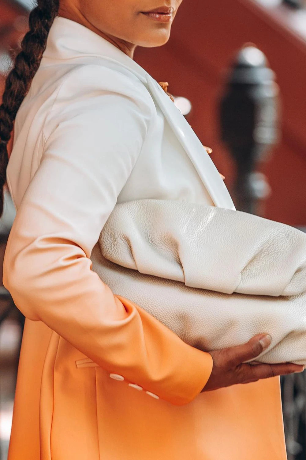 Plus Size Business Casual Skirt Set Orange Gradient Pleated Long Sleeve Blazer Suit Two Piece Skirt Set