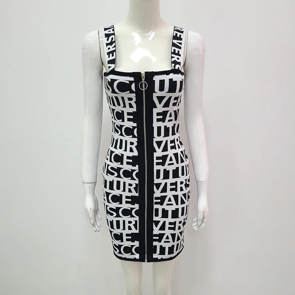 2024 New Summer Women Sleeveless Sexy Front Zipper Bodycon Mini Dress Rayon Bandage Fashion Girls' Birthday Party Slim Dress