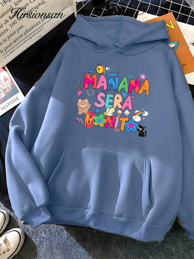 Rainbow Letter Print Women Sweatshirt Soft Warm Casual Female Hoodies Autumn Loose Fleece Tops for Girls