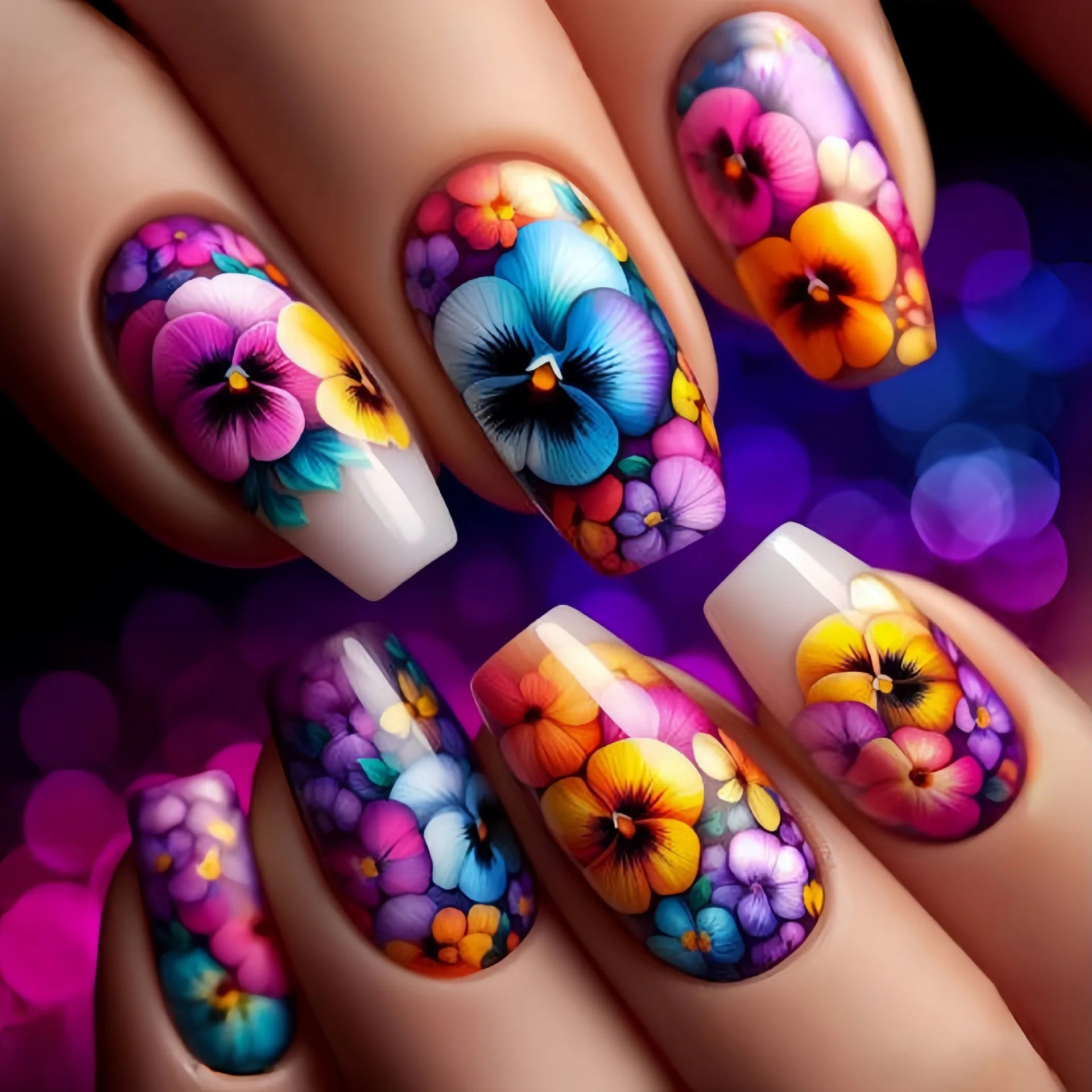 24pcs/set Short Medium long fake nails for women girls Spring summer flowers butterfly flamingo blue pink press on false nails 2040