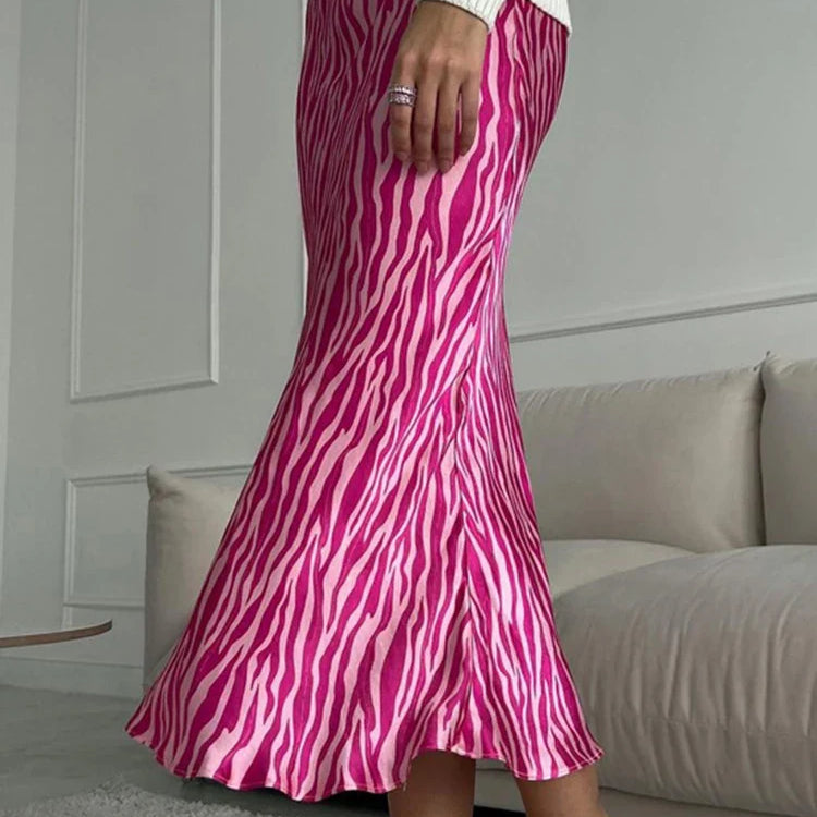 2023 Summer Autumn Women Elegant Midi Satin Skirts Printed High Waist Office Ladies Bodycon Pencil Slim Skirt For Women