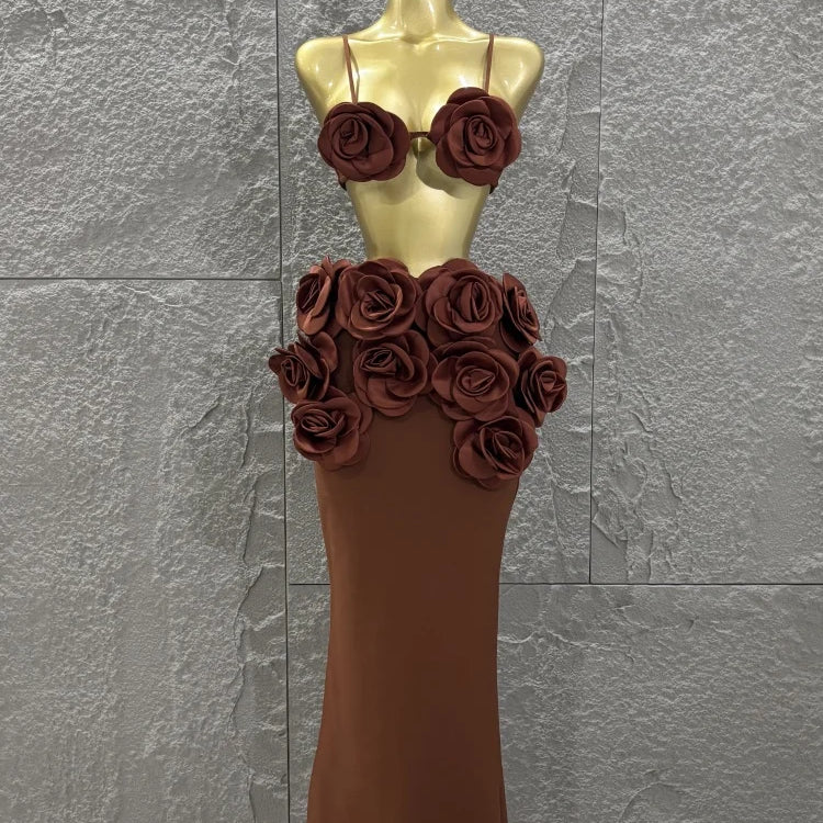 Hot Sale Women Sexy Strap Florlas 2 Pieces Bodycon Long Bandage Dress Nightclub Party Bar Singer Celebrate Birthday Outfit