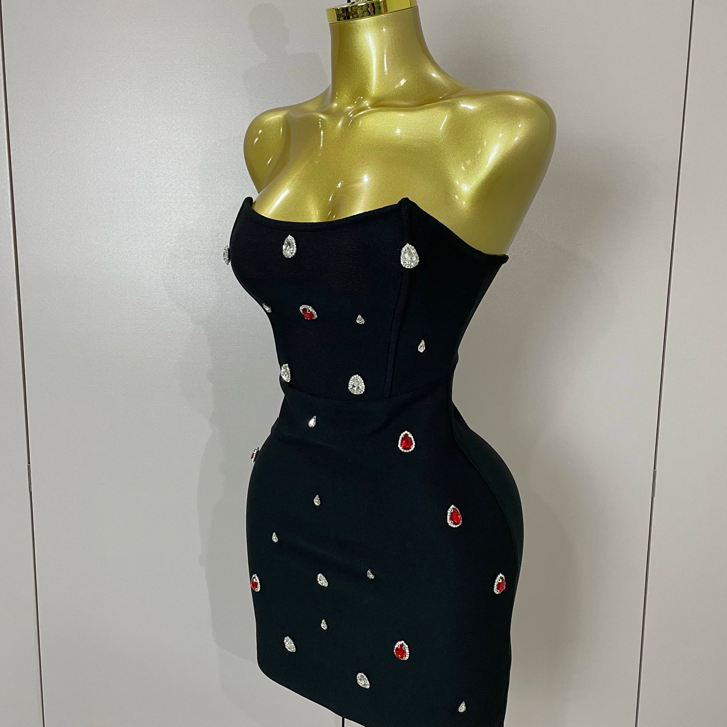Sexy Strapless Colorful Crystal Bodycon Mini Bandage Dress 2025 Women New Elegant Party Celebrate Luxury Birthday Dress