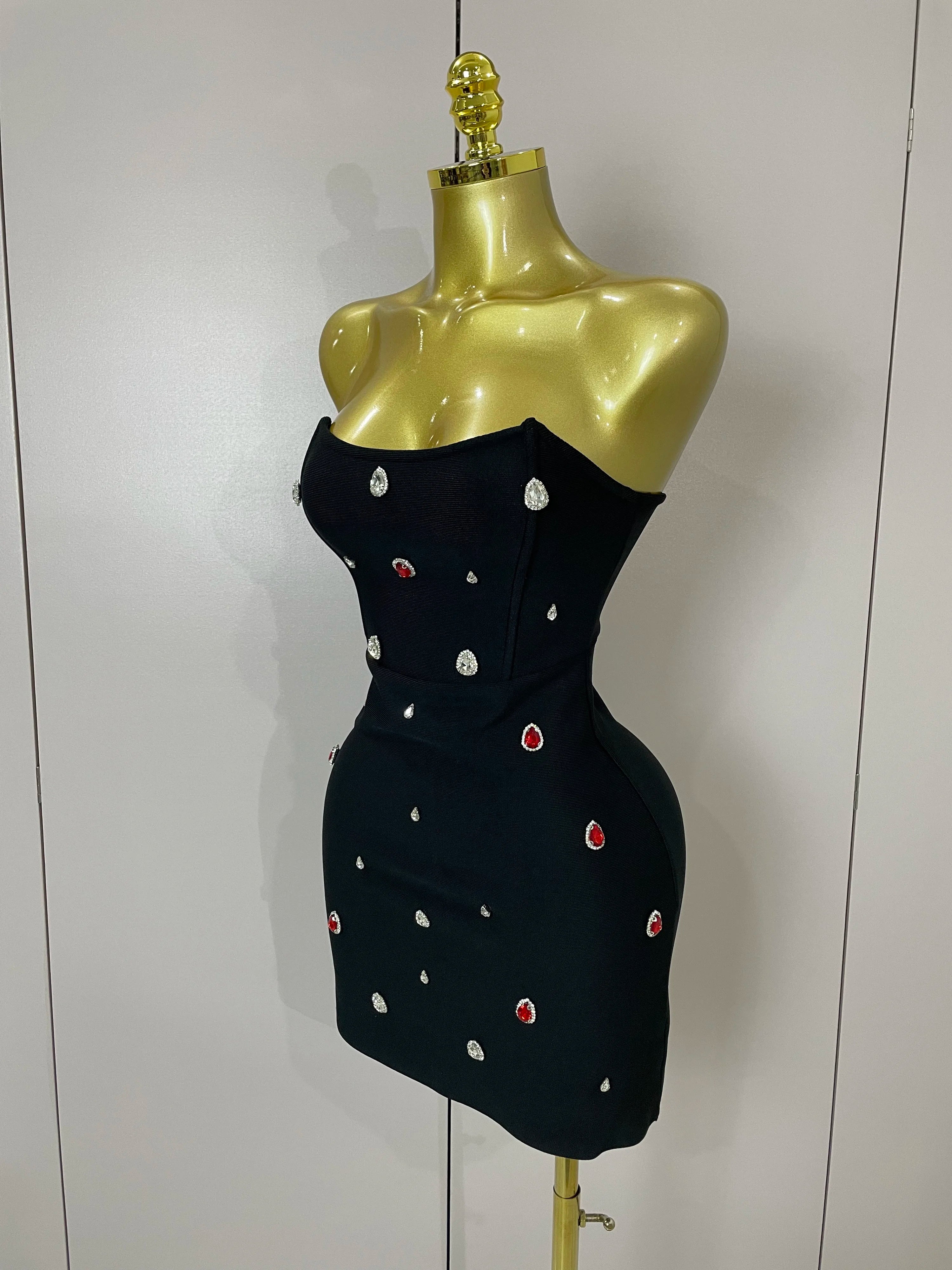 Sexy Strapless Colorful Crystal Bodycon Mini Bandage Dress 2025 Women New Elegant Party Celebrate Luxury Birthday Dress