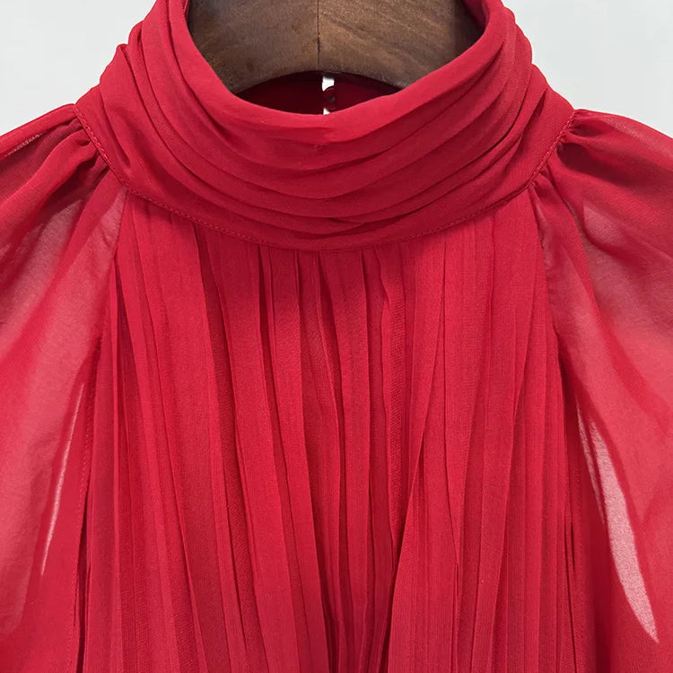 2025 Red Color Women Fashion Cloak Sleeve Slim Floor-length Dress Elegant Eveening Party Celebrate Prom Outfit