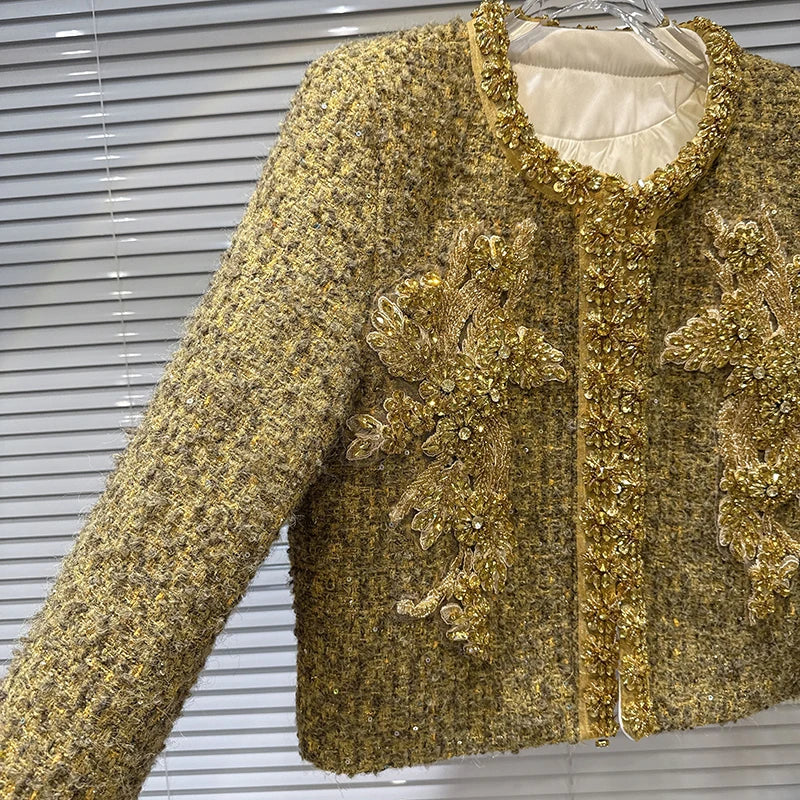 Winter New Fashion Fox Fur Cuff Beaded Embroidery Cotton Inner Short Coat For Women Covered Buttoned Jacket 11A07812