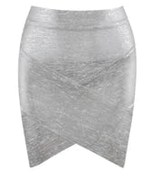 Ladies Rayon Thick Short Rayon Bandage Skirt Cocktail Party Cute Mini Skirt Vestidos Silver