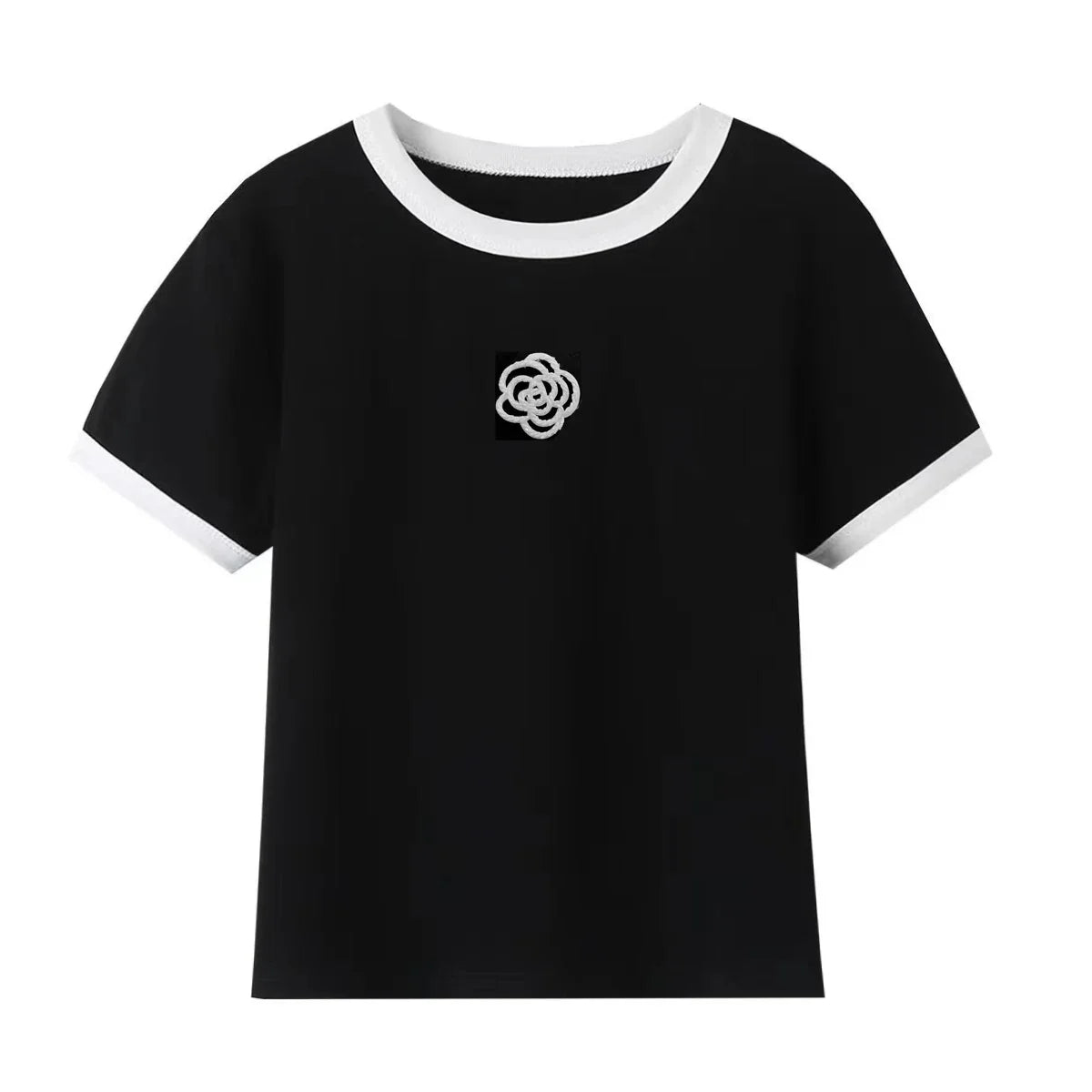 Summer Short Sleeved Stereo Flower T-Shirts Woman Clothes Ropa De Mujer New O Neck Y2k Fashion Top Female White T Shirt Black