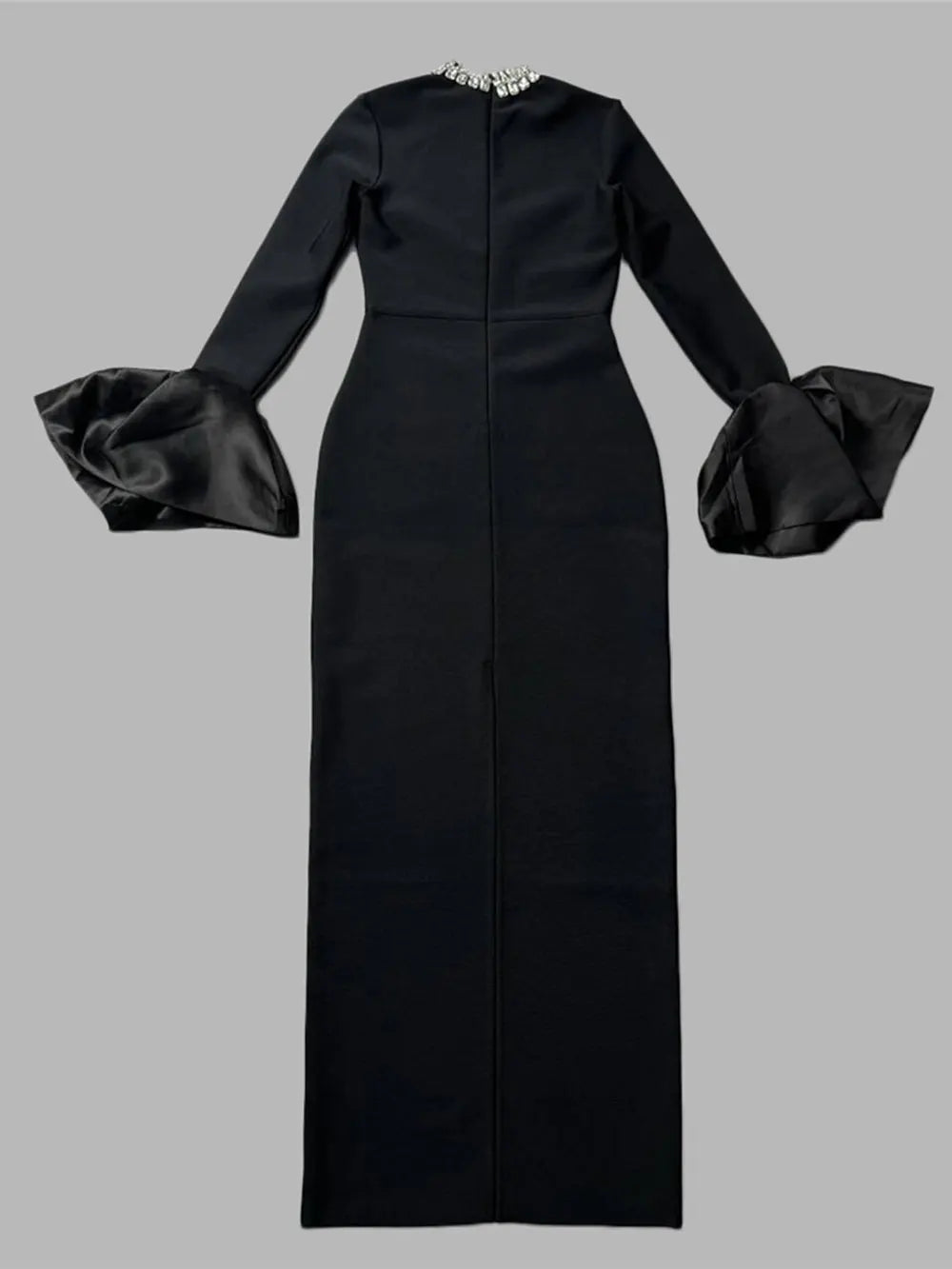 2024 Women's Light Luxury Beaded Elegant Bandage Dress Stand Collar Horn Sleeve Bodycon Long Dresses Evening Club Party Vestidos