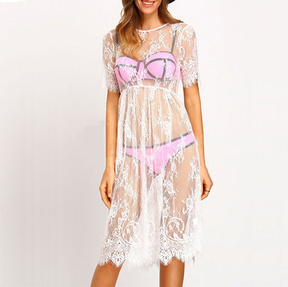 夏の女性のセクシーな水着レースかぎ針編みビキニカバーアップ水着ビーチドレスパレオビーチチュニックカバーアップケープドレス