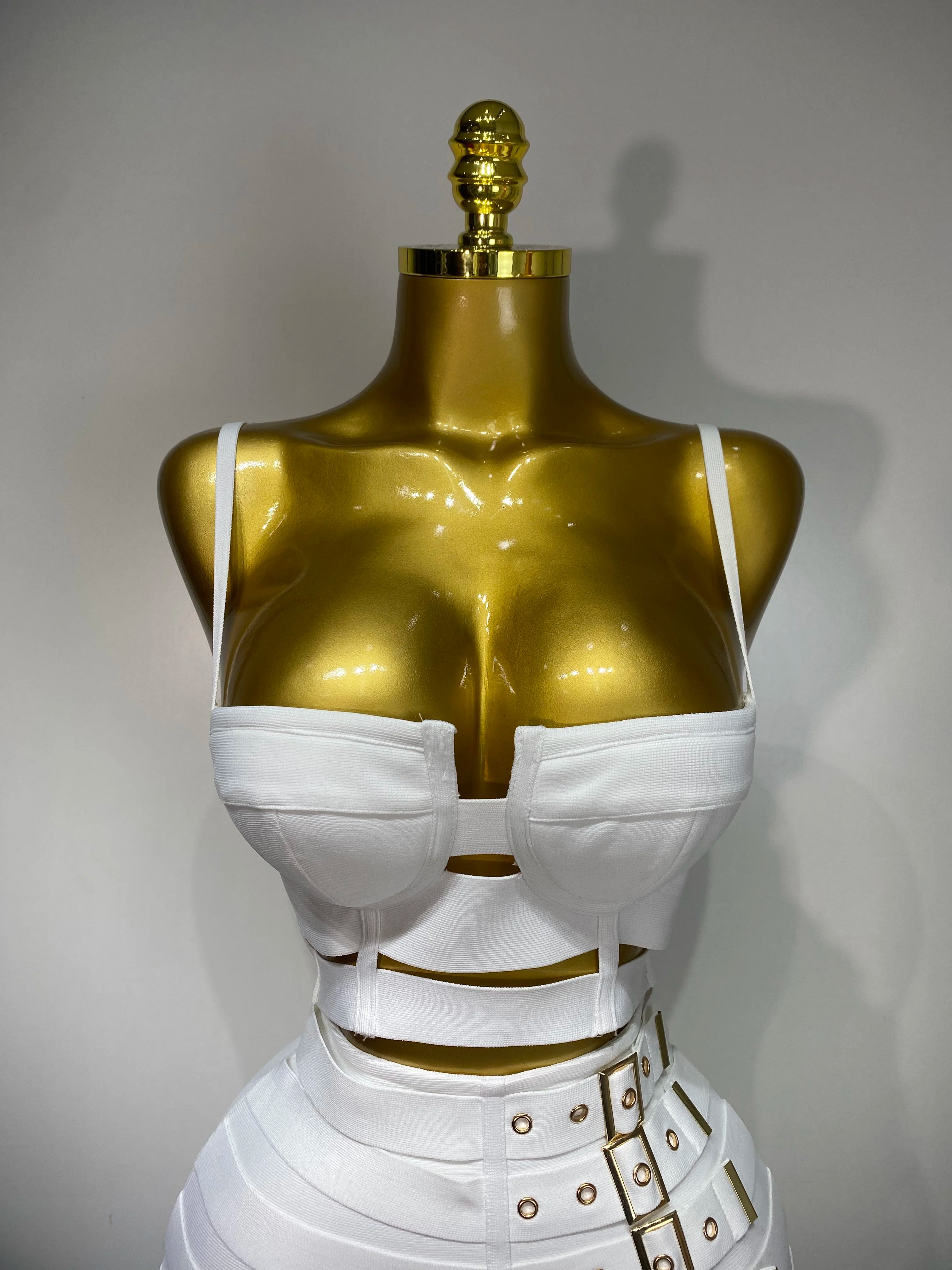 Women Sexy Cut Out Mini Bodycon Bandage Skirt Two Piece Set 2025 Celebrity High Streeet Evening Birthday Club Party Outfits