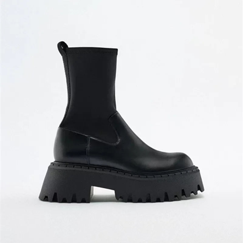 Platform Ankle Boots Shoes For Women Goth Gothic Fashion Mid Calf Ankle Women's Boots Female Winter Brand Stretch Boots