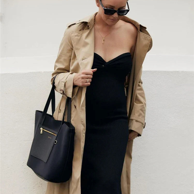 Tossy Strapless Knit Maxi Dresses For Women Summer Beach Party Bodycon Dress Off-Shoulder Twist Knitting Evening Backless Dress Black